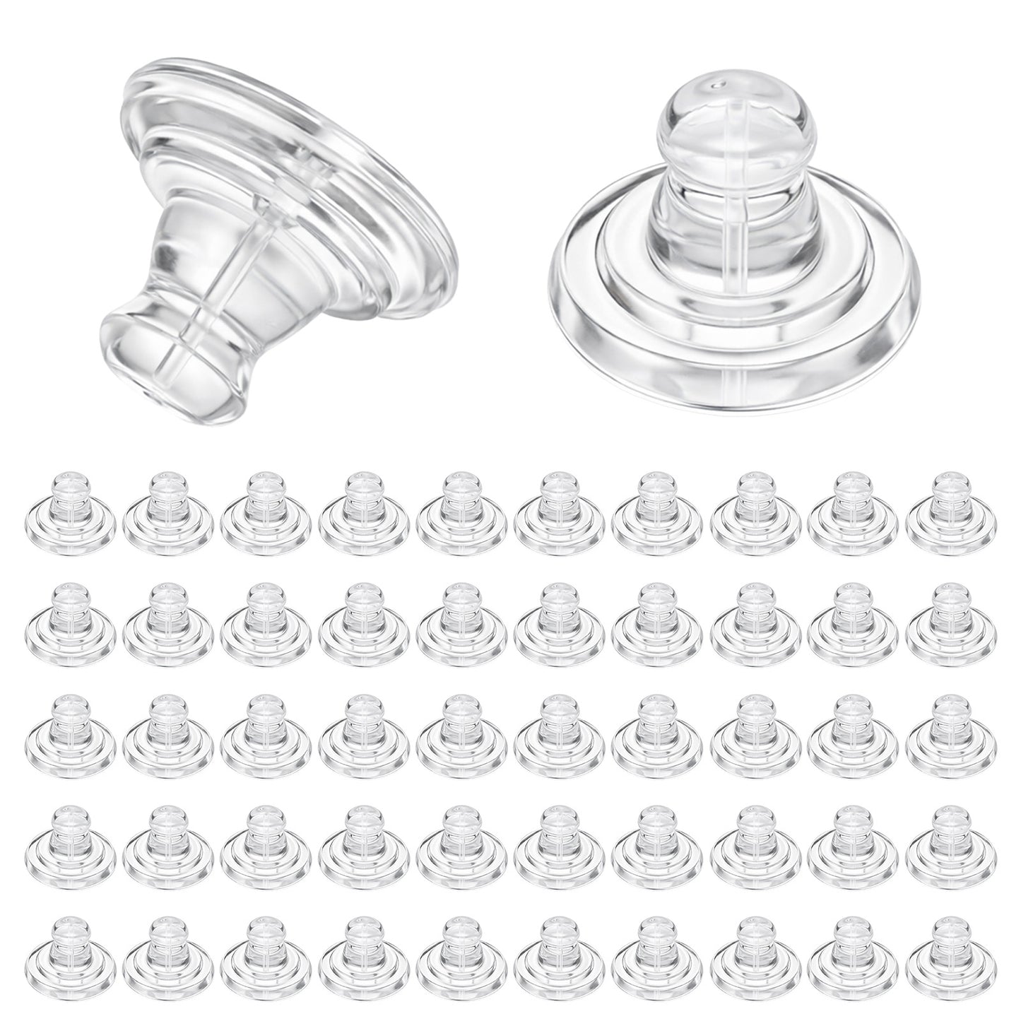 Aysatogc 50PCS Silicone Earring Backs, Soft Clear Earring Backs for Droopy Ears Safety Back for Wire Ear Loop Locking Rubber Earrings Stoppers for Women Men