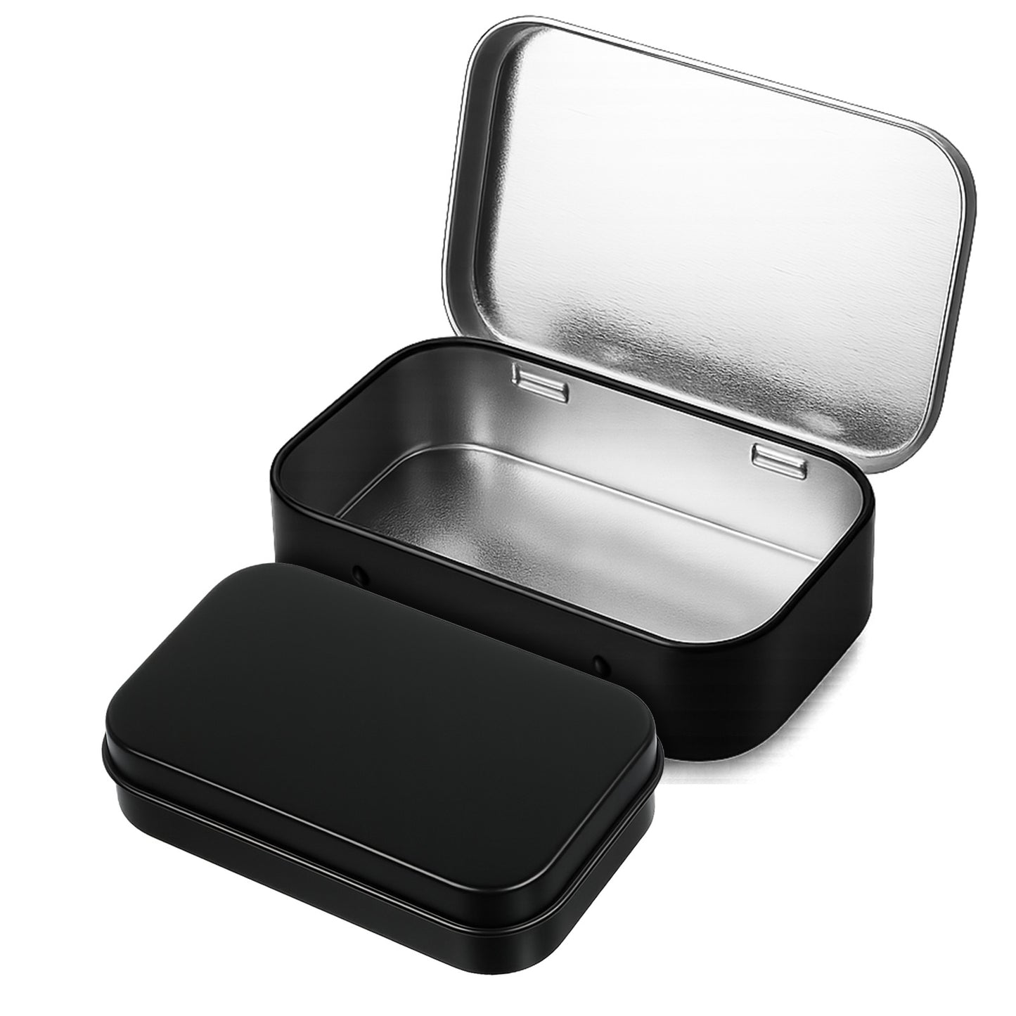 Aysatogc 1 Pack Metal Rectangular Empty Tin Box, Hinged Tins Tin Containers Mini Portable Small Storage Container Kit with Lid for Home Storage 3.74x2.36x0.82 Inch, Black