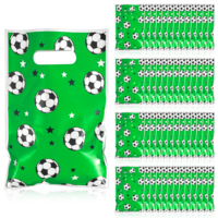 Grevosea 50 Pcs Soccer Goodie Bags Plastic Soccer Gift Bags Reusable Football Party Favor Bag with Handle 6.5x9.8 Inch for Candy Snacks Team Birthday Kids Teens Sport Theme(Green)