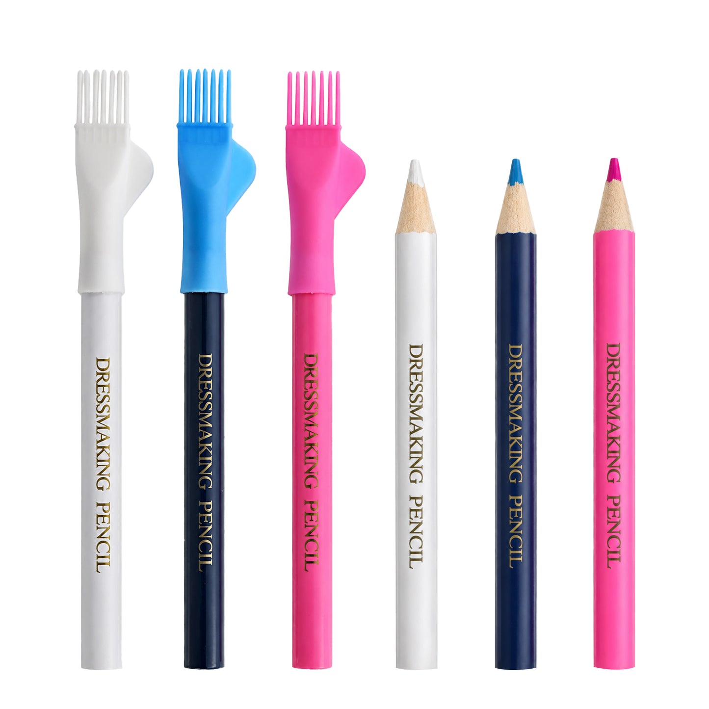 6 Pcs Sewing Pencils for Fabric, 4.13 Inch Water Soluble Fabric Marking Pencil with Detachable Brush, Washable Tailor Chalk Pencil for Quilting Dressmaker Embroidery DIY Crafts ( White Pink Blue )