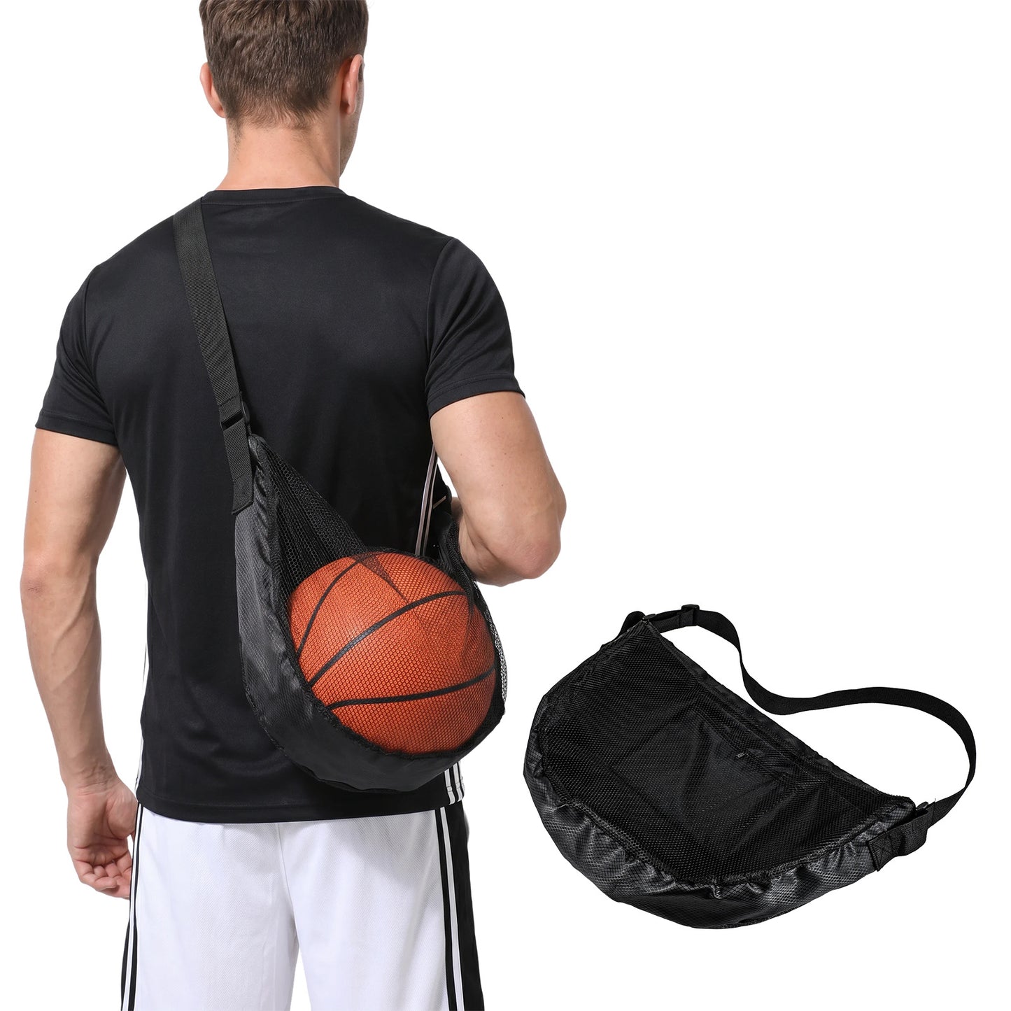 Kynigo 2pcs Volleyball Bag with Adjustable Strap, Soccer Ball Bag with Zipper Pocket, Basketball Backpack for Sports Equipment Storage, Black