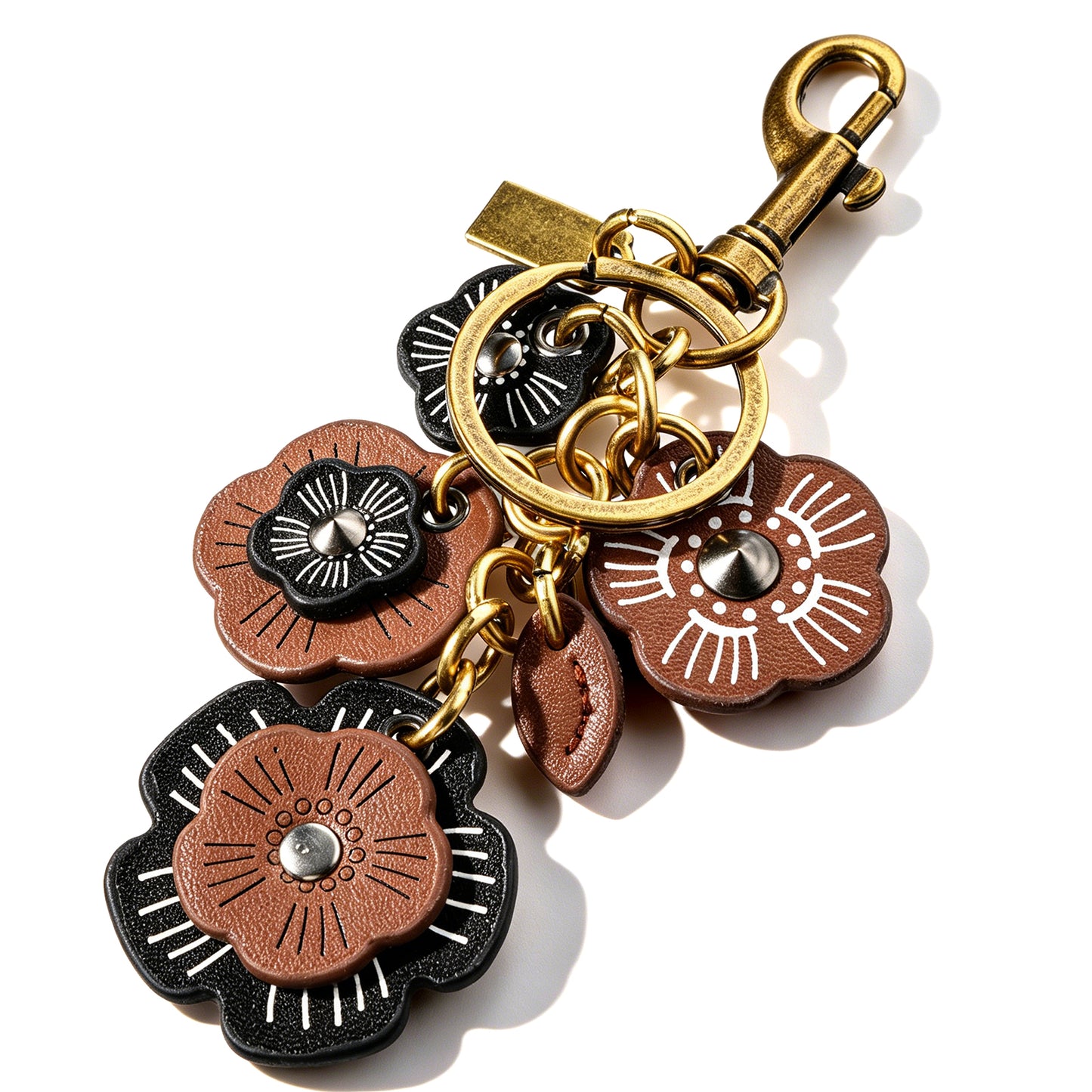 Ajcotahm Leather Flower Bag Charm for Women, Floral Purse Charms for Handbags Retro Aesthetic Keychain Accessories