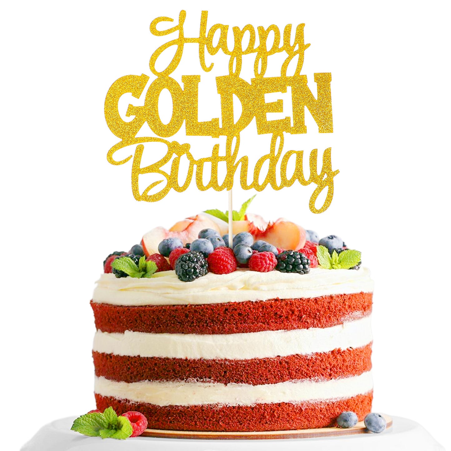 1 Pc Happy Golden Birthday Cake Topper, Gold Glitter Decoration for 1st 10th 15th 18th 21st 30th 40th 50th 60th 70th 80th 90th 100th Celebrating Anniversary Theme Party Cake Decorations Supplies