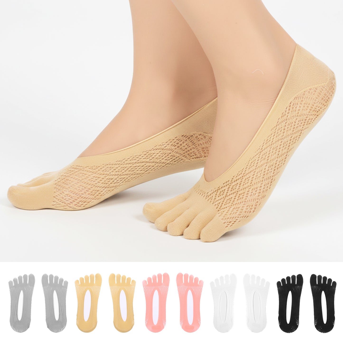 Falzqq 5 Pairs Toe Socks for Bunion No Show Low Cut Five Finger Sock Toe Separator Sock Compression Socks for Women
