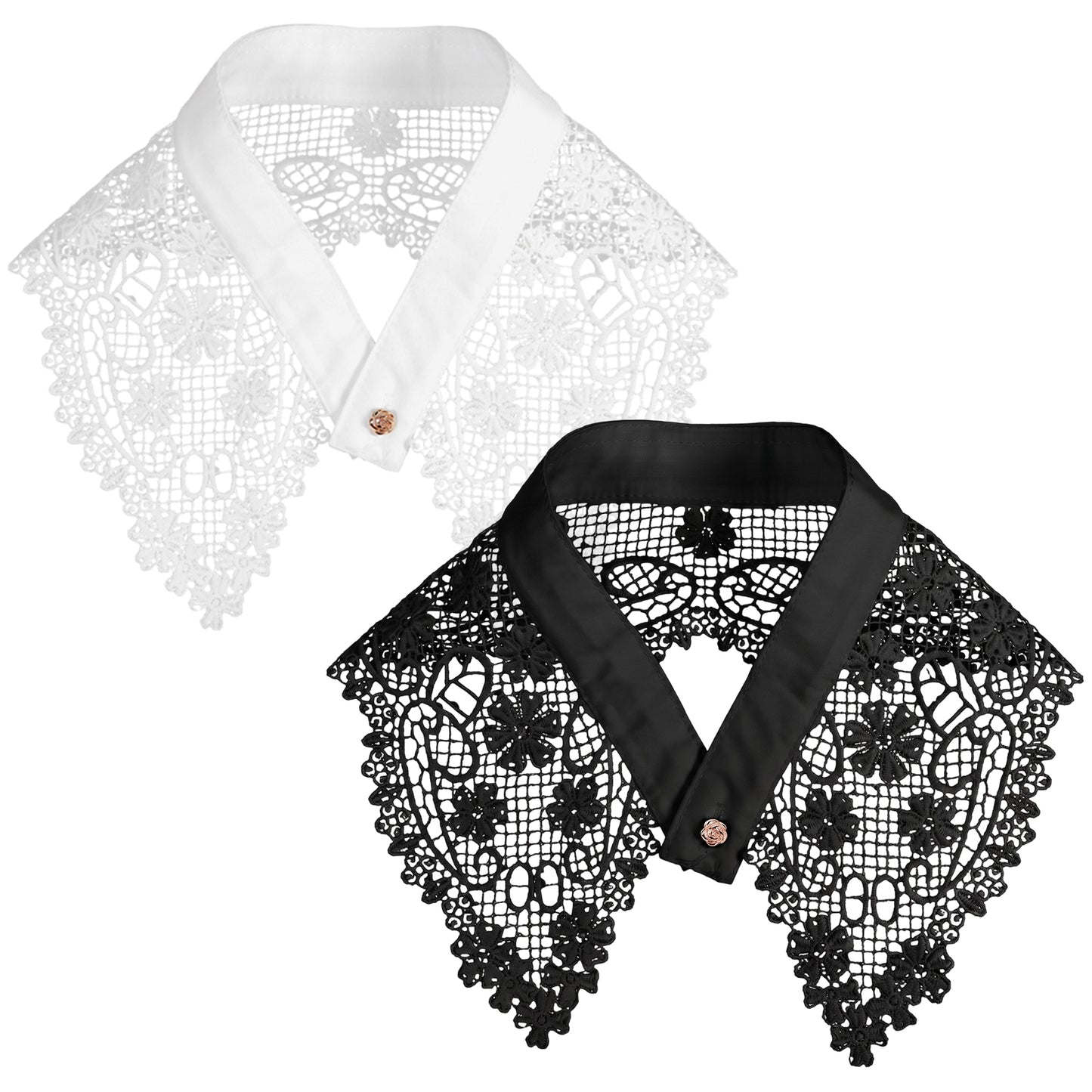 Macuezu 2 Pcs Lace Collar Detachable Fake Collars for Women, White and Black Lace Dickey Collars False Collar for Dresses, Blouses, and Sweaters Daily Graduation Christmas Party Favors