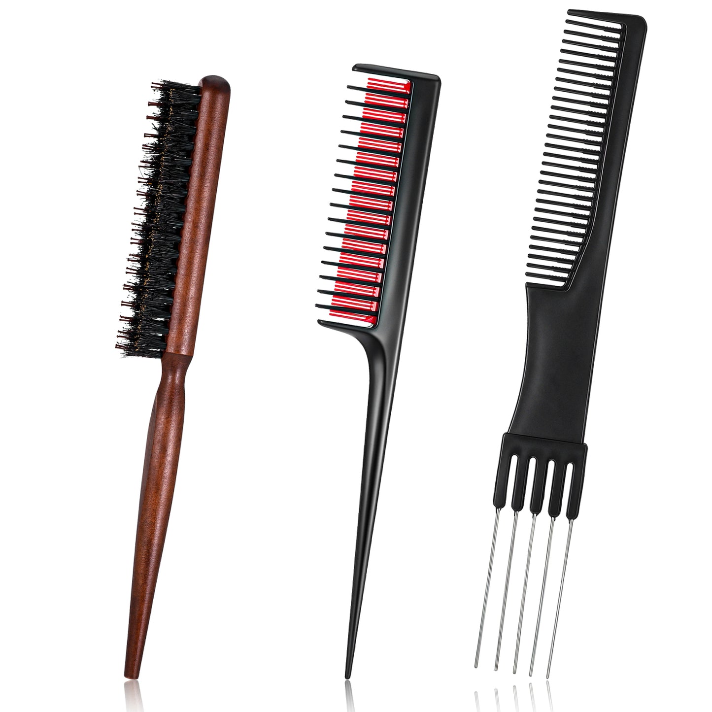 3 Pcs Teasing Combs for Women, Hair Teasing Comb Set, Boar Bristle Teaser Brushes for Women and Men, Teaser Combs with Rat Tail for Root, Hair Styling Comb for Hairs Volume