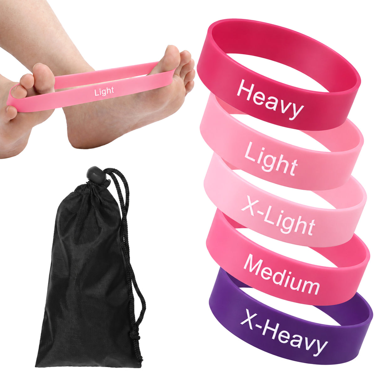 5Pcs Toe Bands for Exercise, Toe Spacers for Women with Carry Bag