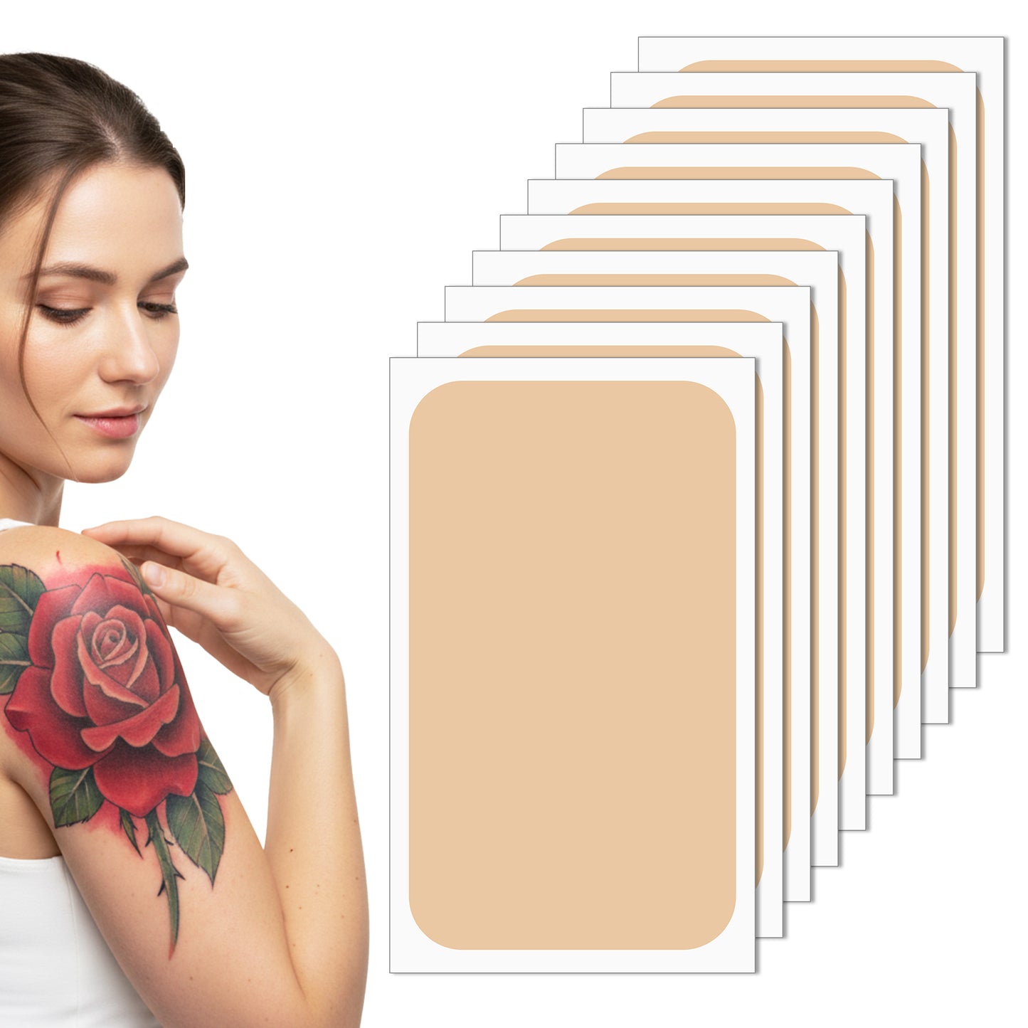10 Pcs Waterproof Tattoo Cover Up Patch, Ultra Thin Breathable Skin Concealer for Tattoos Scars Birthmarks, Dark Skin Tone, Long Lasting, Cut To Fit
