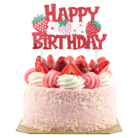 1 PCS Happy Birthday Strawberry Cake Topper, Strawberry Birthday Decorations with Glitter Flower for Fruit Theme Baby Shower Kids Party,Strawberries Fruit Party