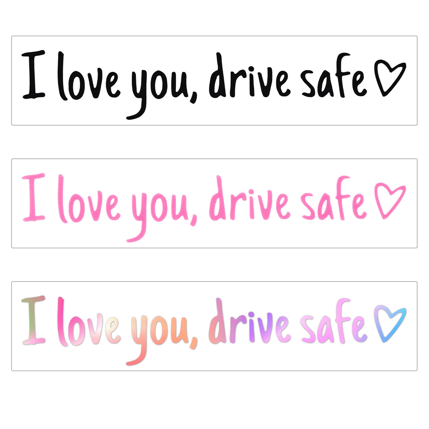 ZEYIYER 3 Pcs I Love You Driver Safe Mirror Sticker, Car Rear View Mirror Decal, Vinyl Drive Safe Car Rear View Mirror Accessories (Holographic, Black, Pink)