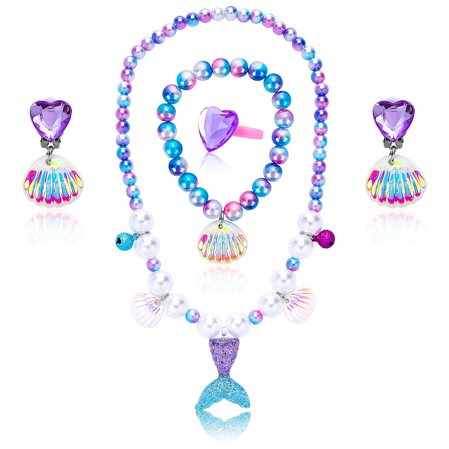 ASTER Mermaid Necklace Birthday Gift Kids Jewelry for Girls, Mermaid Princess Dress Up Set for Mermaid Party Decorations Halloween Costume Accessories