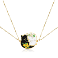 ZEYIYER Cat Friendship Necklace, Black White Best Friend Necklaces, Mini Cat Friendship Matching Necklace for Gifts, Couples, Women, Men