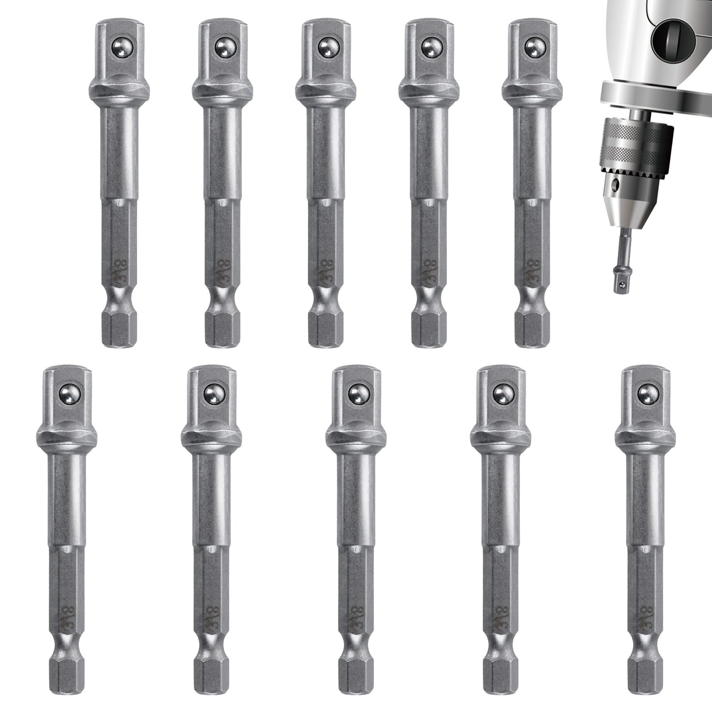 10 PCS Impact Socket Adapter, 3/8 Impact Adapter Drill Socket Adapters Sockets Drill Bit Adapters Wobble Extension Set Metal Accessories for Automotive DIY Impacts Driver Sockets (Steel)