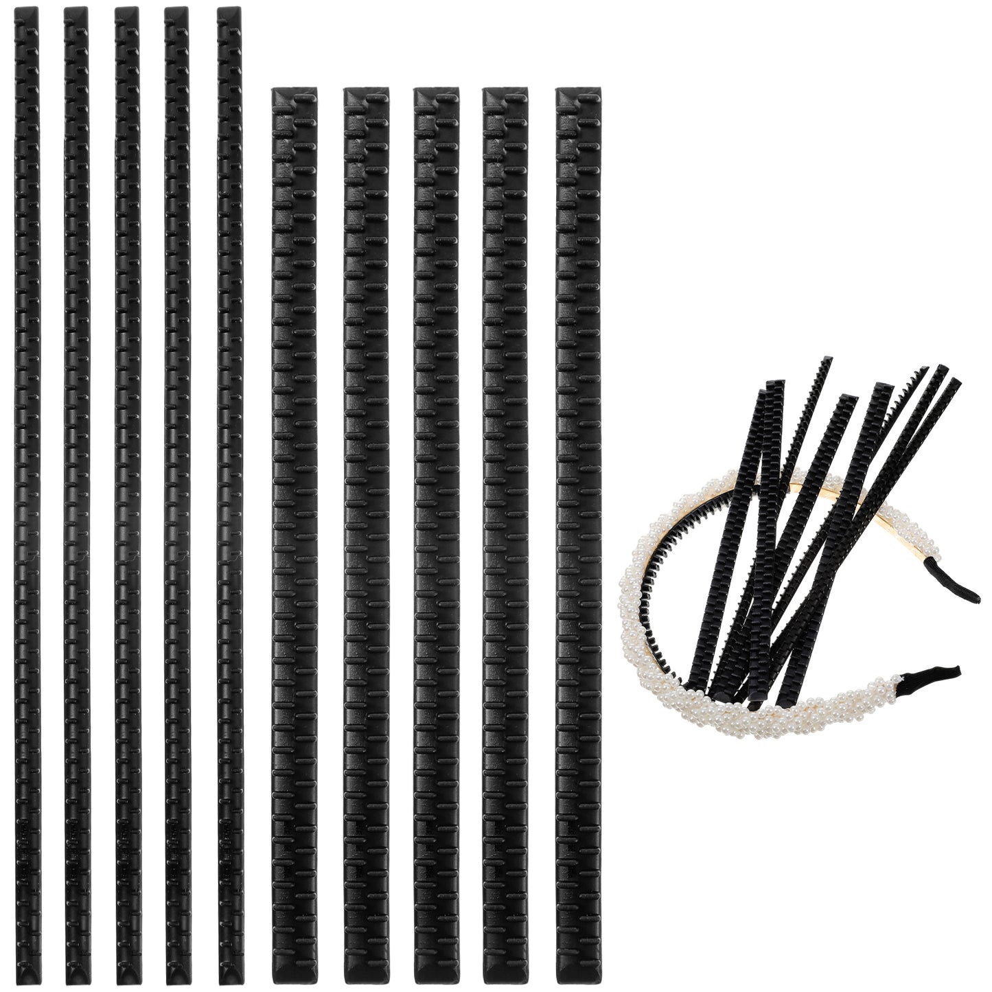 10 Pack Headband Teeth Strips for DIY, Two Sizes Anti-Slip Self-adhesive Hair Bands Teeth, Silicone Hair Hoop Tooth for Women Headbands Hair Accessories Craft (Black)