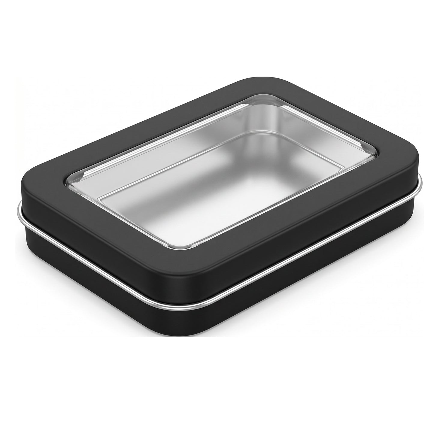 Axafazup Rectangular Hinged Metal Tin Container, Mini Portable Storage Box with Clear Lid, Small Empty Tin for Candy Keys Earrings Organization, 3.4 x 2.4 x 0.7 Inch, Black