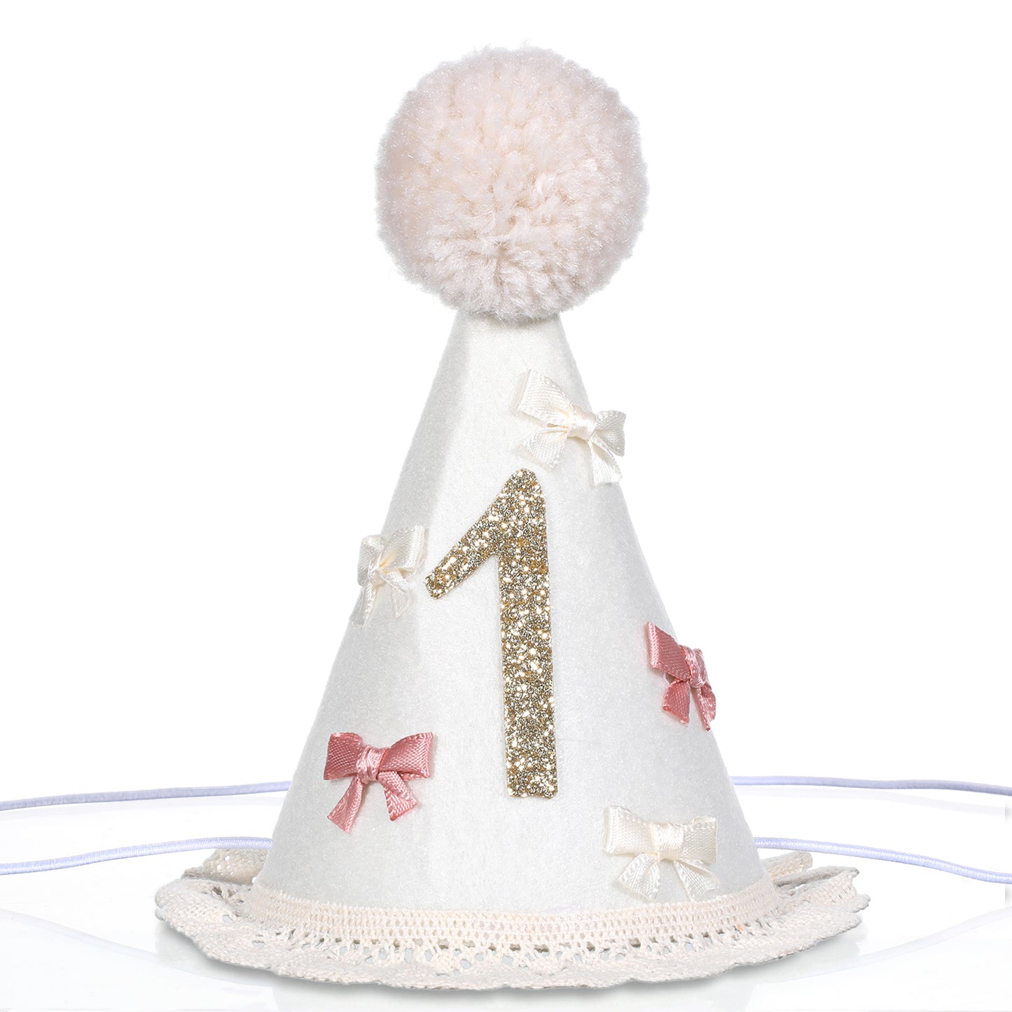 Aysatogc 1st Birthday Hat, Bow Pink Glitter Party Hat for Girls One First Birthday Decorations Pink Baby Birth Hats for Sweet Party Photo Prop Cake Smash Outfit