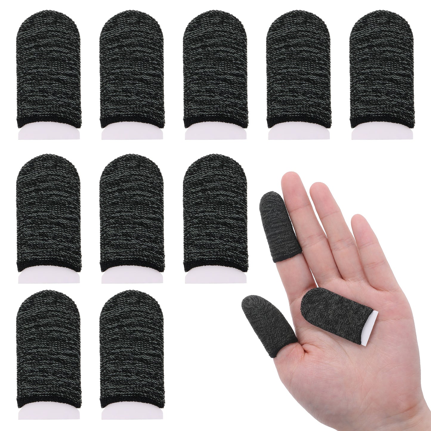 10 Pack Metal Fiber Gamer Finger Thumb Sleeves Light Model Gaming Finger Sleeves Smooth Operation Anti-Sweat Breathable Mobile Gaming Stabilizer Compression with All Touchscreen Devices(Black)