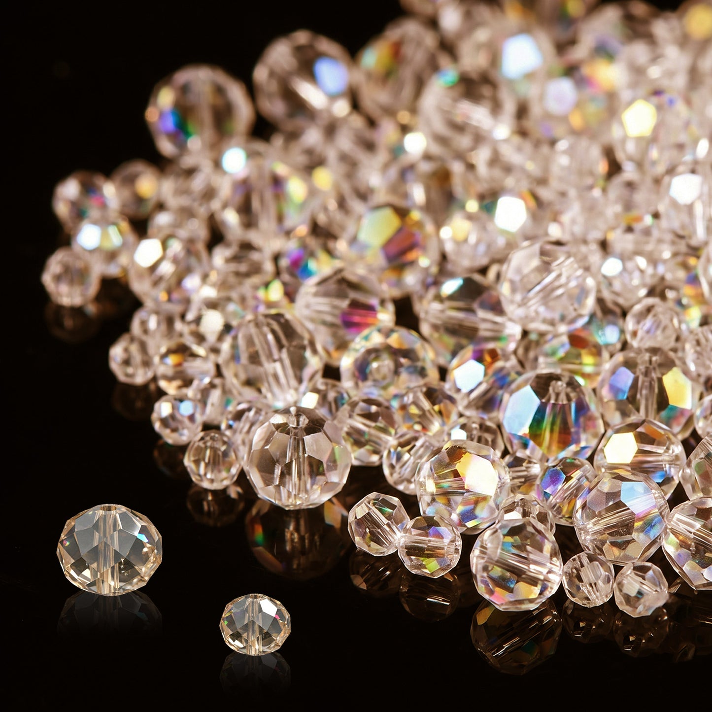 800Pcs 4/6/8/10mm Crystal Glass Beads for Jewelry Making, Faceted Rondelle Glass Beads Round Sparkling Crystal Spacer Bead for DIY Bracelets Necklace Earrings Pendants Making Supplies (Champagne)