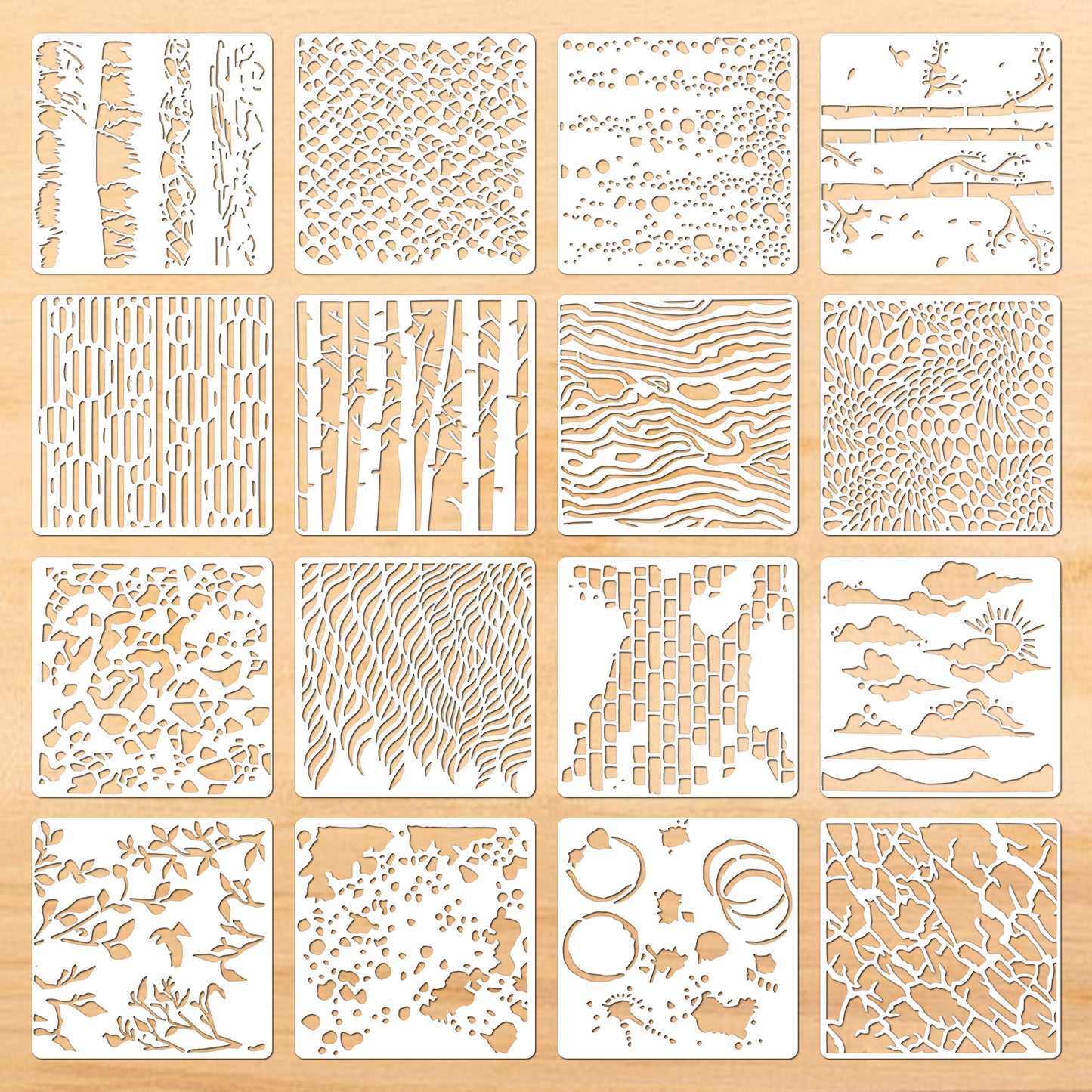 16PCS Stencils for Painting, Reusable Geometric Stencils for Crafts Reusable, 6"x6" PET Templates for Wood, Wall, Canvas, and DIY Art Projects