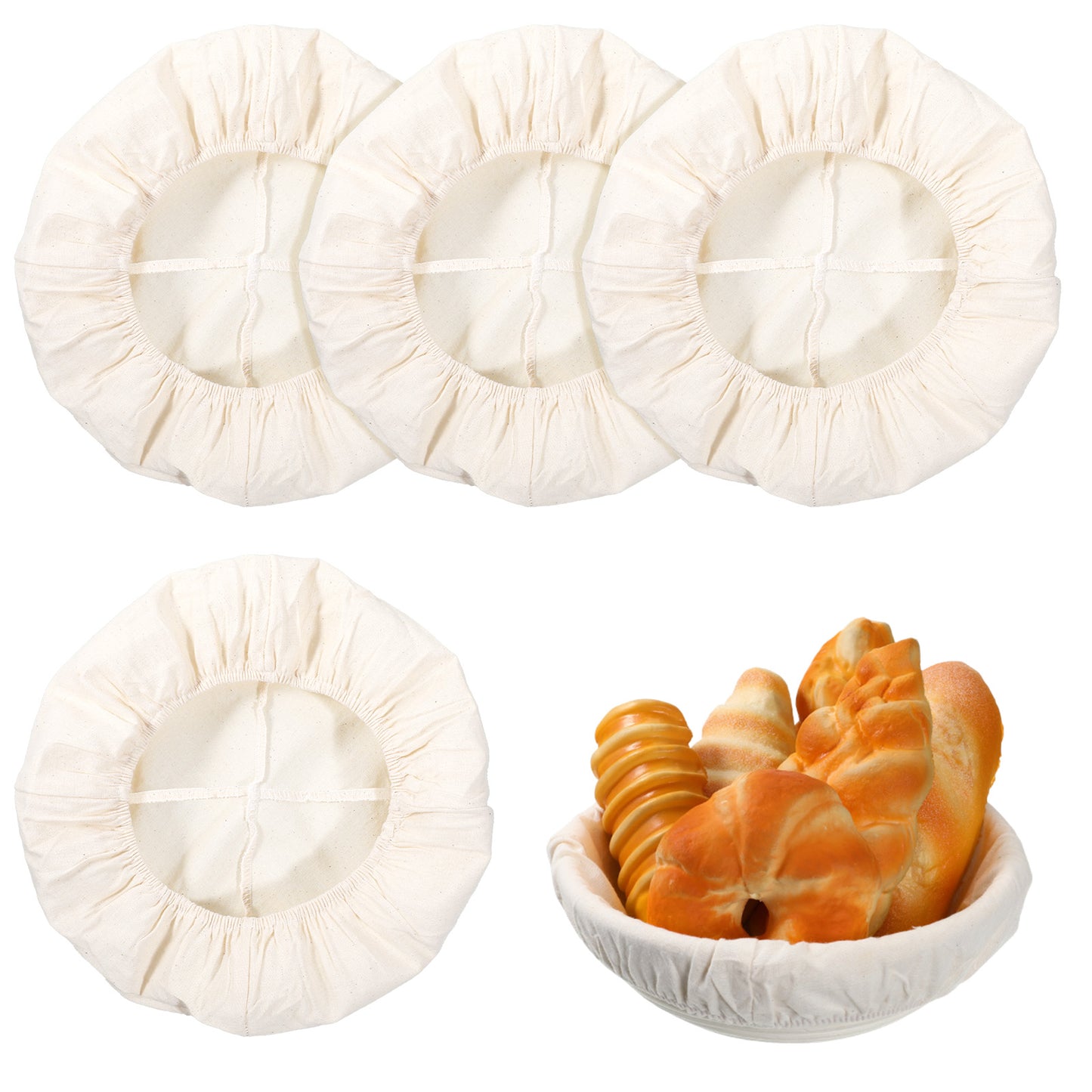 4PCS Banneton Liner for Bread Proofing Basket, Round Banneton Covers Cloth, Natural Rattan Bread Covers for Proofing, Homemade Sourdough Baking Accessories, Pastry Cloth (Oval, 9.8Inch)