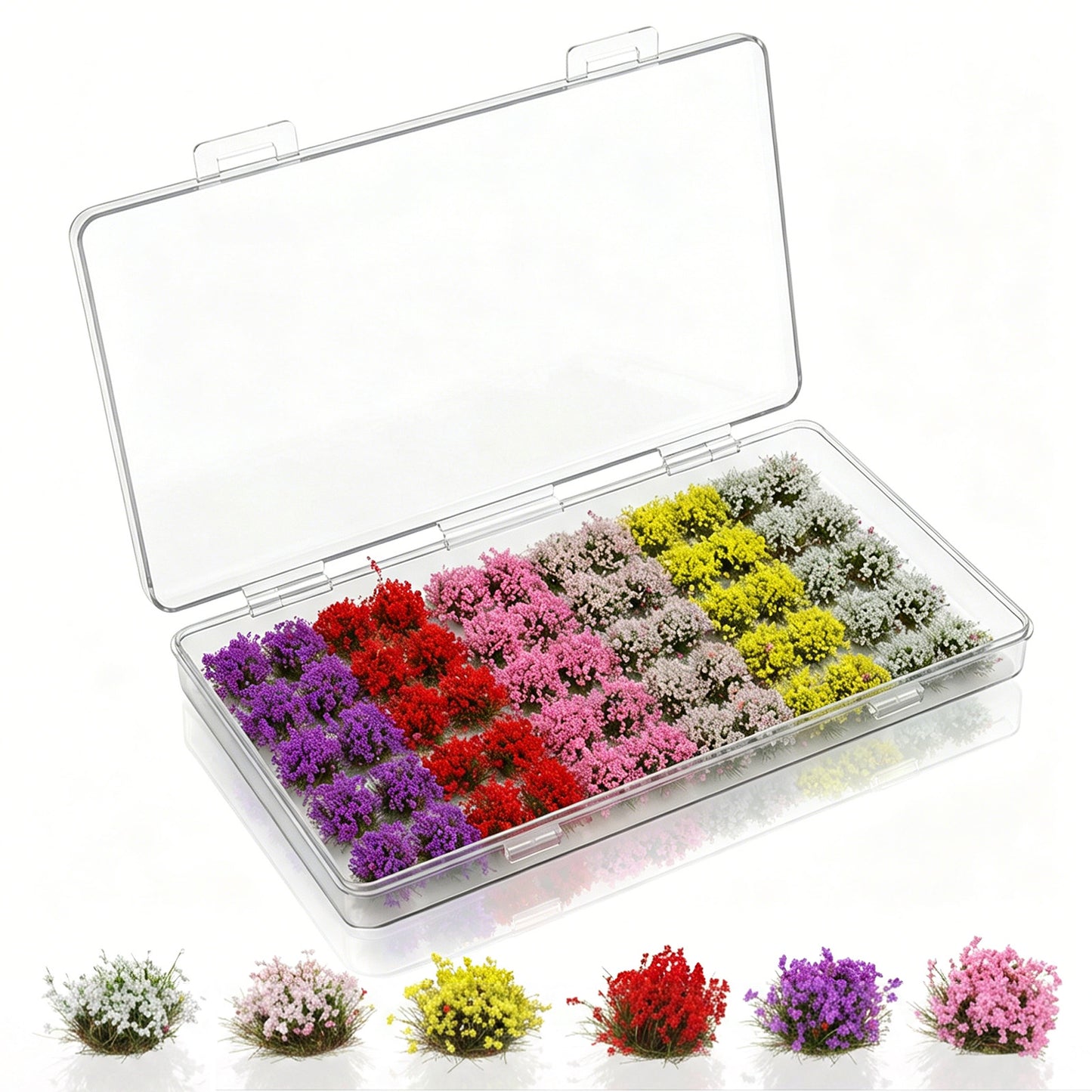 60Pcs Miniature Flowers Cluster, Self-Adhesive Mini Flowers for Crafts, 8mm Flower Vegetation Groups, Diorama Layouts, Model Train Scenery, Craft Projects