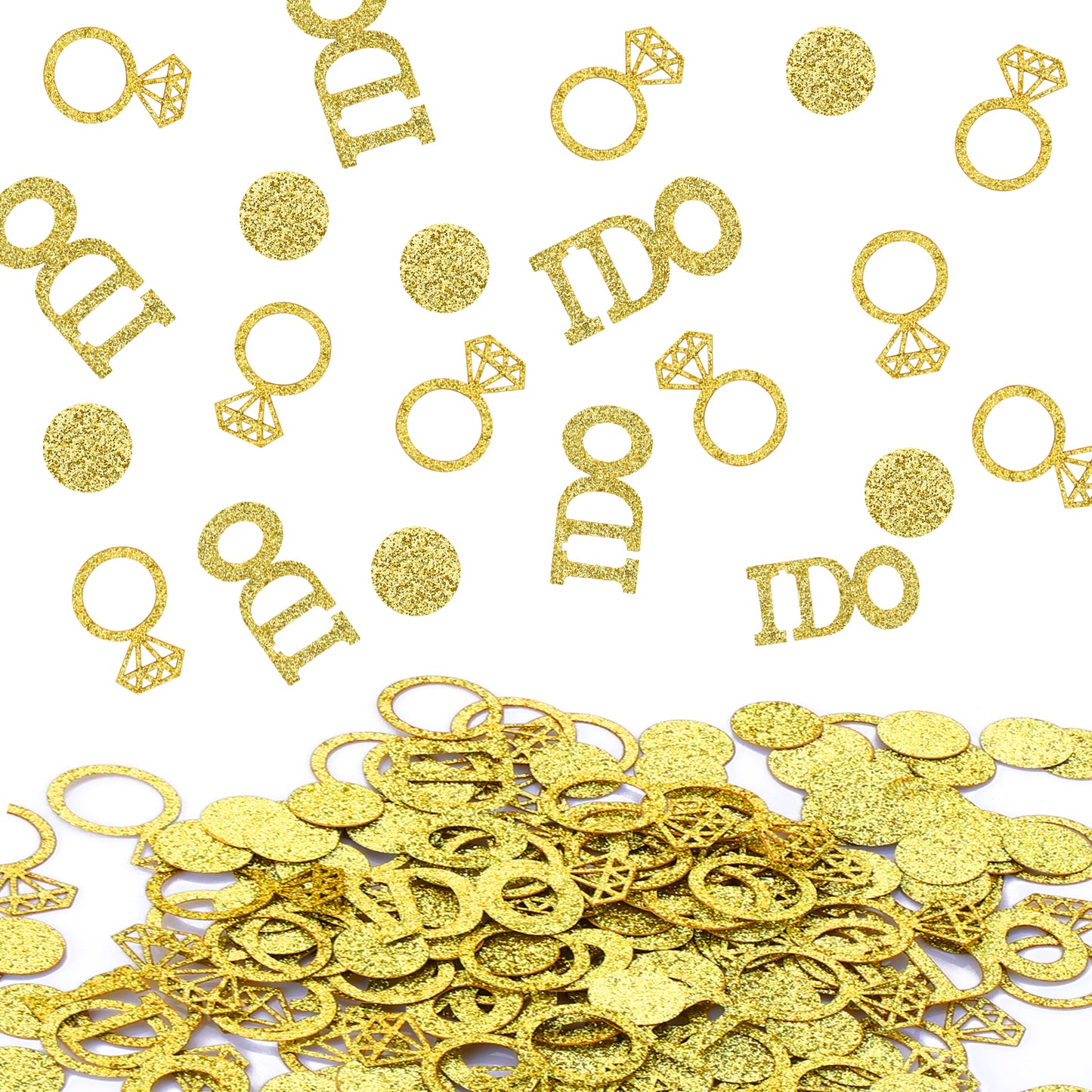 ASTER Gold Wedding Confetti (220Pcs), Glitter Paper Diamond Ring I DO Confetti, Engagement Table Scatter Confetti Bridal Shower Party Valentines Day Decorations
