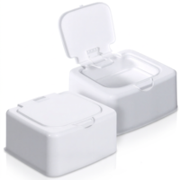Axafazup 2 PCS Floss Pick Holder and Dispenser with One-Touch Opening, Quick Refill for Qtip, Cotton Swabs, Balls, Pads, Reusable Square Storage Box for Bathroom, Vanity, Office Organizer