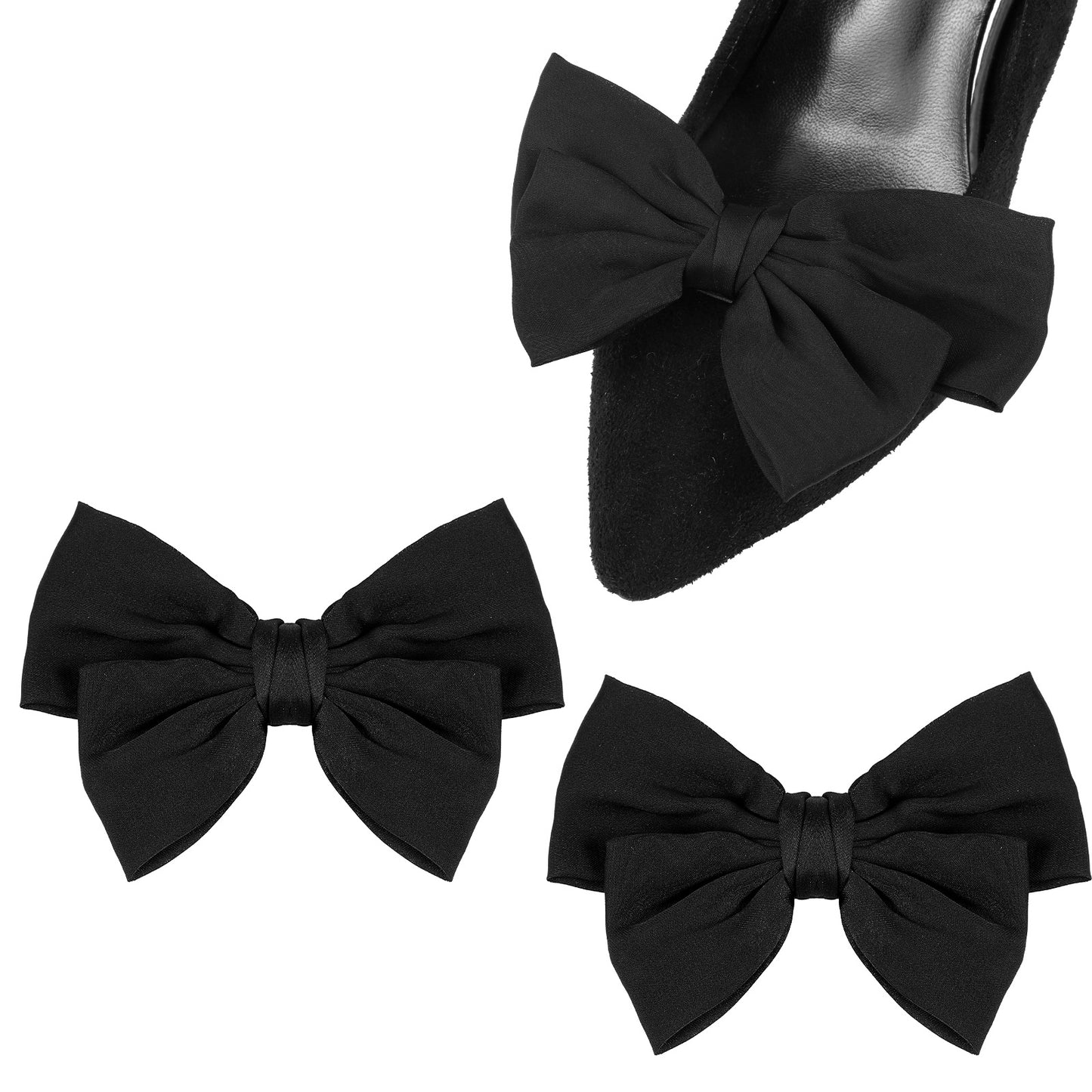 Axafazup 2 PCS Satin Bow Shoe Clips, Removable Black Bow Shoe Buckles for Wedding Party, Elegant Shoes Accessories for Women Shoe Charms for Heels Flats Bags Hair