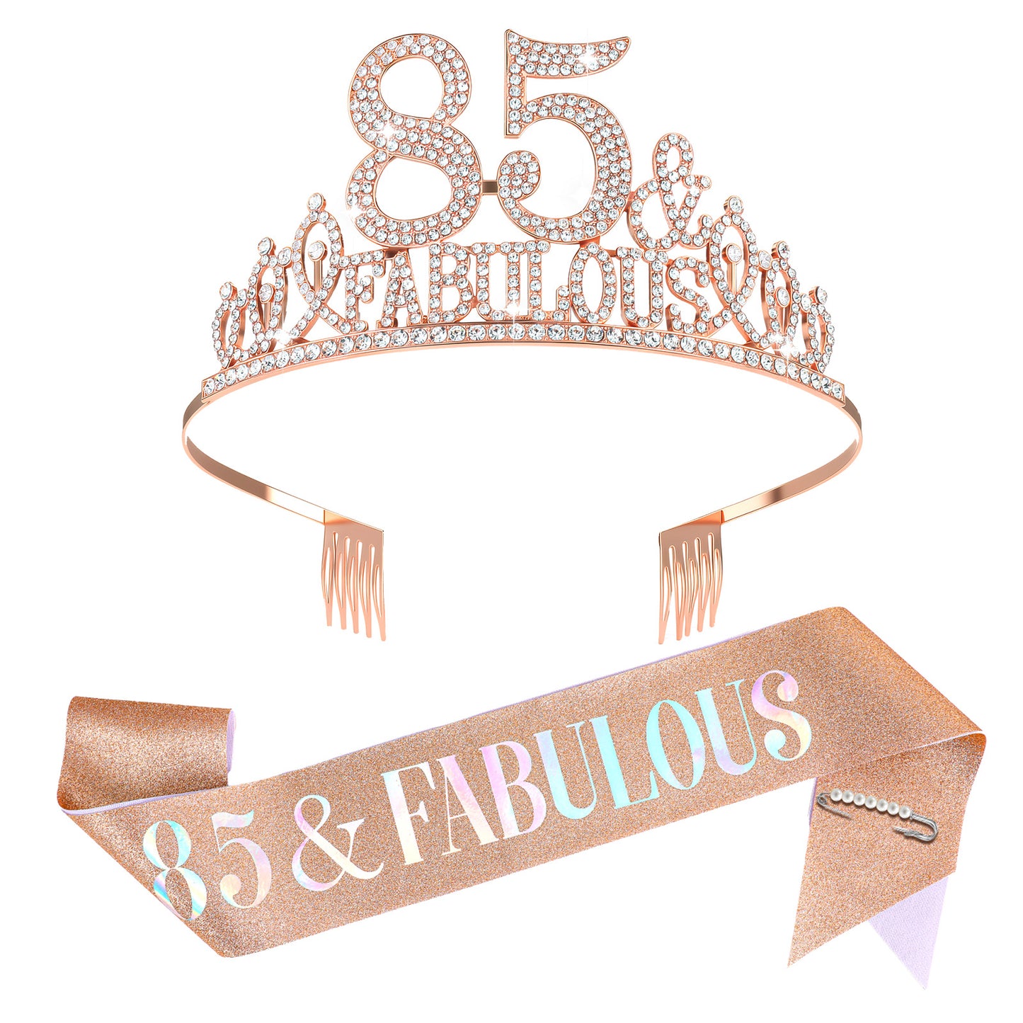ADLABLD 85th Birthday Decorations for Women, Including 85 and Fabulous Sash and Rhinestone Tiara Set, 80th Birthday-Gifts Birthday Sash for Women
