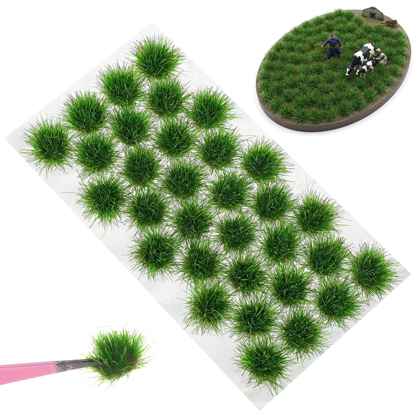 Quilax 32 Pcs Miniature Grass Tufts, Static Grass Diorama Materials - Realistic Nylon Fiber Grasses (Vibrant Green)