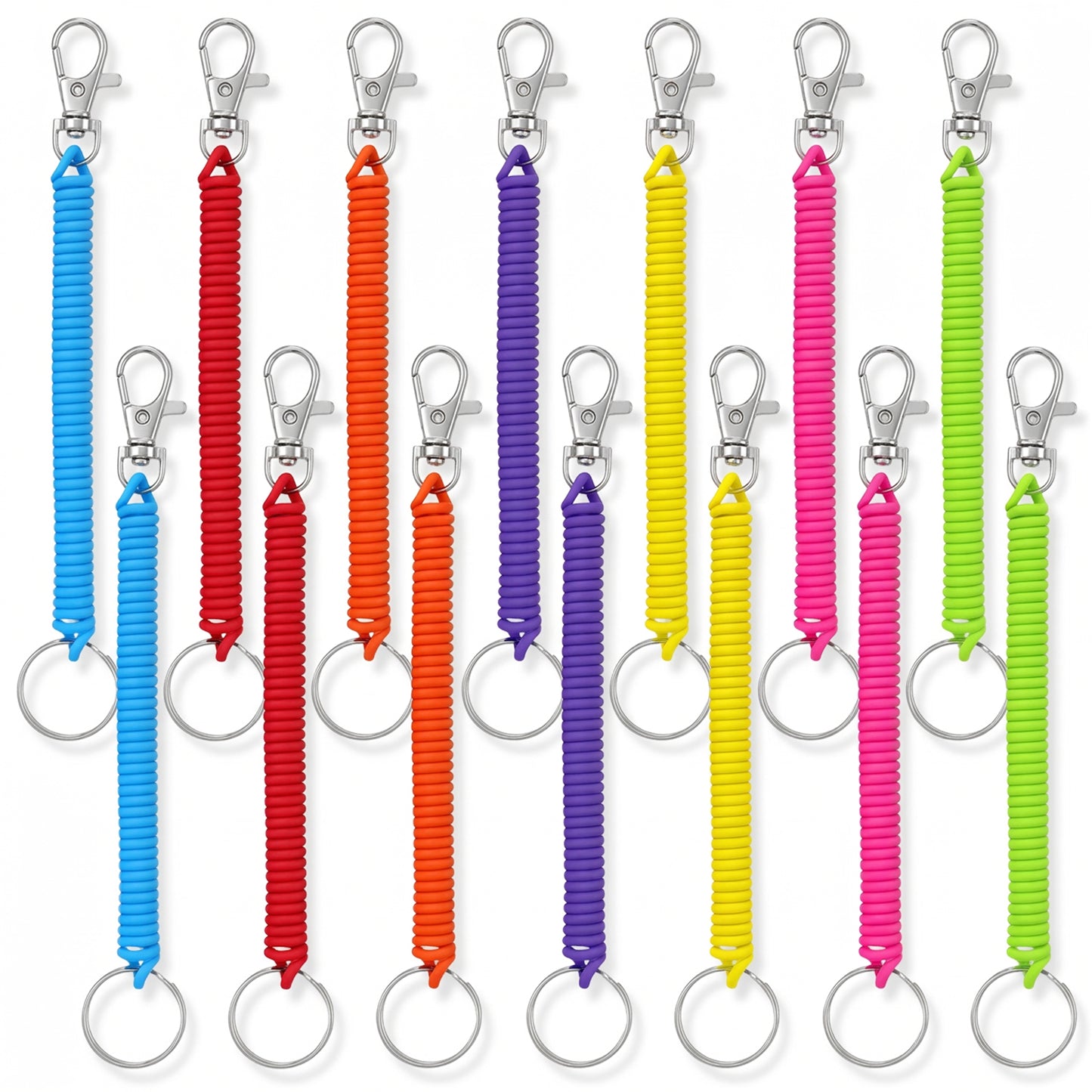Dplolng 16 Pcs Retractable Spring Coil Keychain,Bungee Keychain Spring Coil Keychains for Jewelry Making Stretchy Keychains with Keyring Lobster Clasp for Wallet Chain,Keys,Cellphone,8 Colors