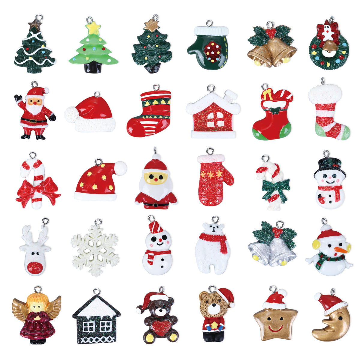 ASTER 30 Pieces Mini Christmas Ornaments Christmas Tree Decorations, Miniature Santa Claus Snowman Resin Ornaments for Holiday Christmas Hanging Decor