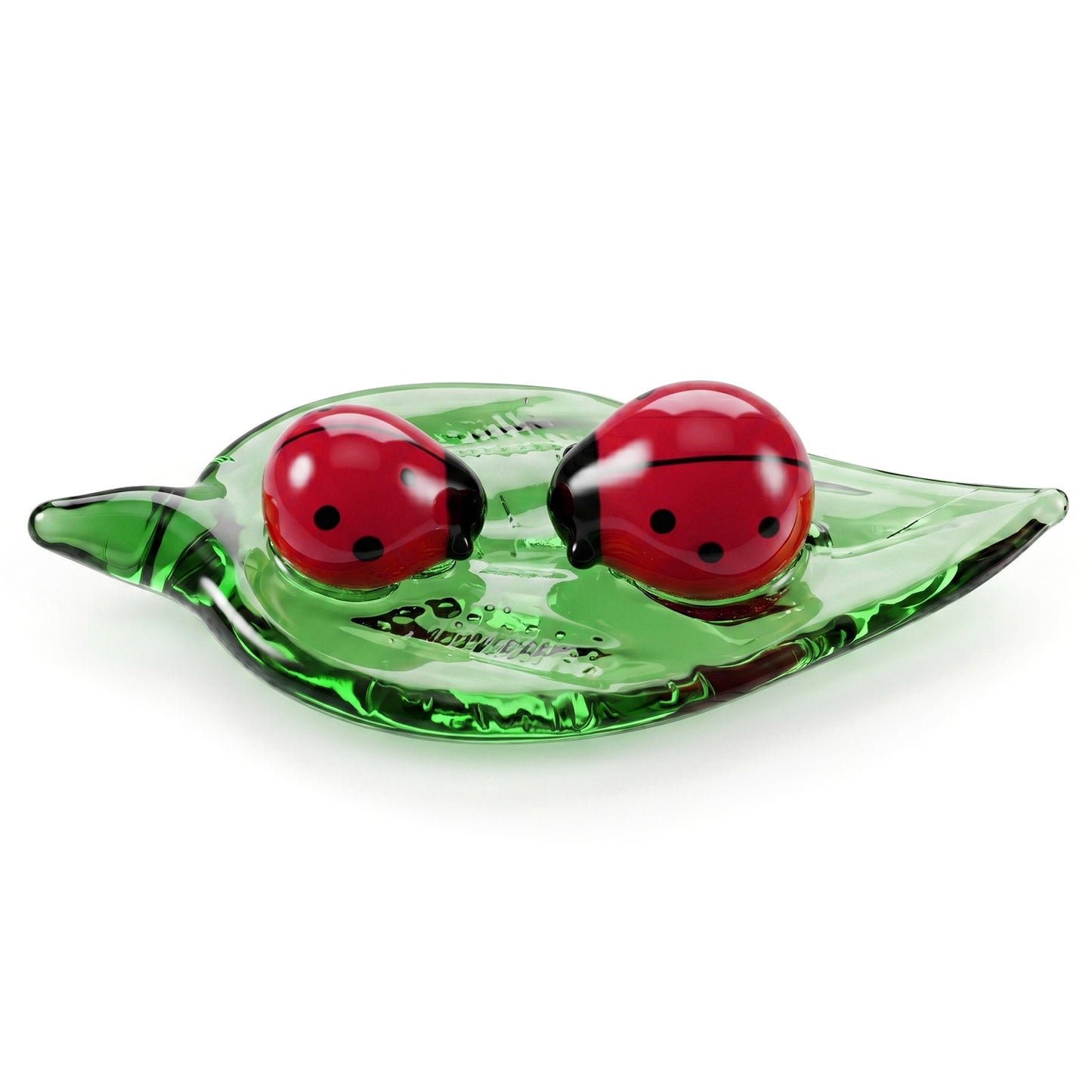 PEOVLVN Mini Ladybug Decor, Green Leaf Glass Animals Figurines Ladybug Gifts Hand Blown Glass Lady Bugs Ornament for Home Decor Collectible Figurines Stocking Stuffers