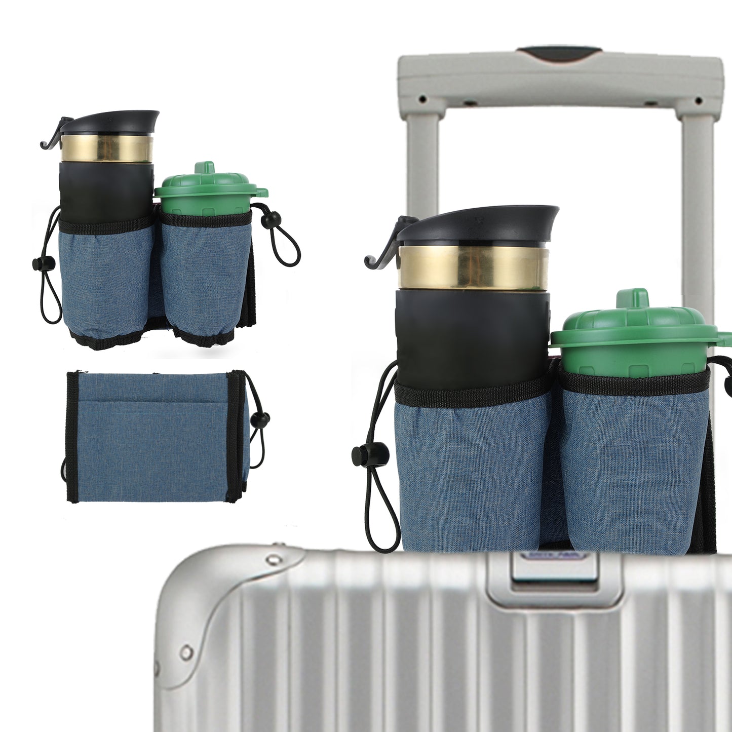 Travel Cup Holder, Foldable Luggage Cup Holder Portable Free Hand Drink Carrier Suitcase Beverage Caddy Luggage Handles for Flight Attendants Travelers(Blue)