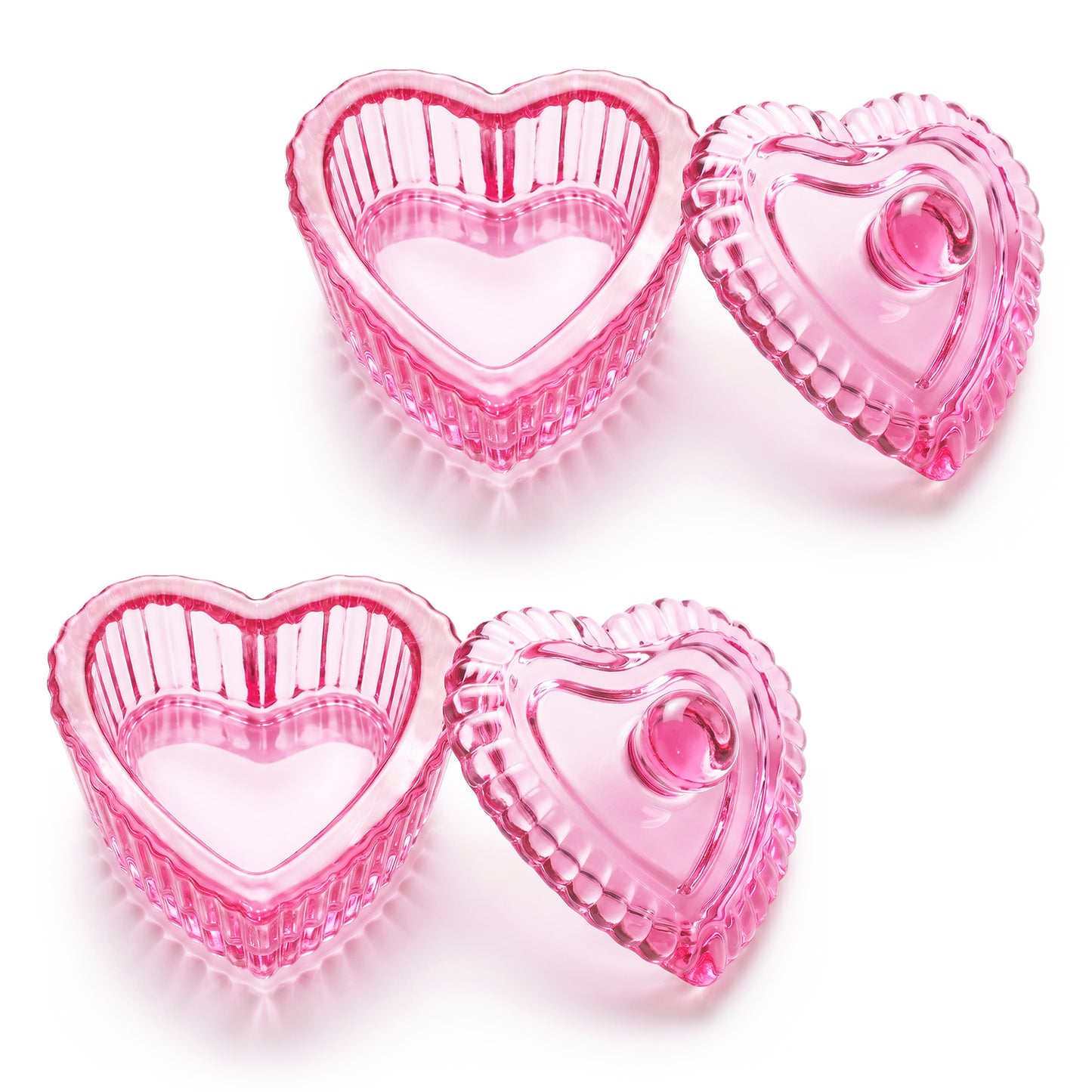 2 Pcs Glass Crystal Monomer Dish, Heart Shape Dappen Dish for Nails, Dappen Dishes with Lid, Monomer Bottle Cup for Nails Salon Home Use (Pink)