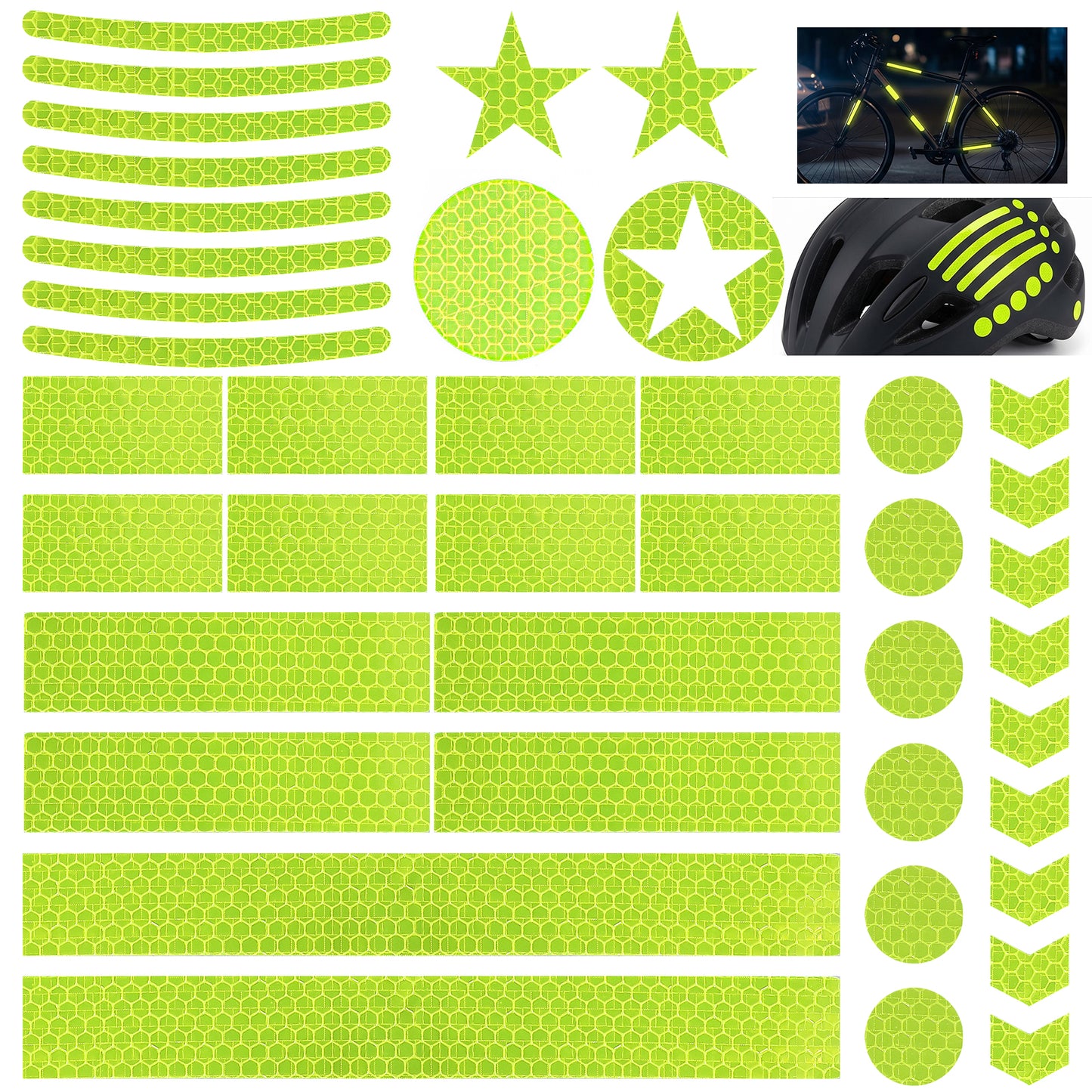 Macuezu 42 Pcs Reflective Stickers for Night Riding, Helmet Stickers, Safety Warning Tape for Helmets, Cars, Mailboxes