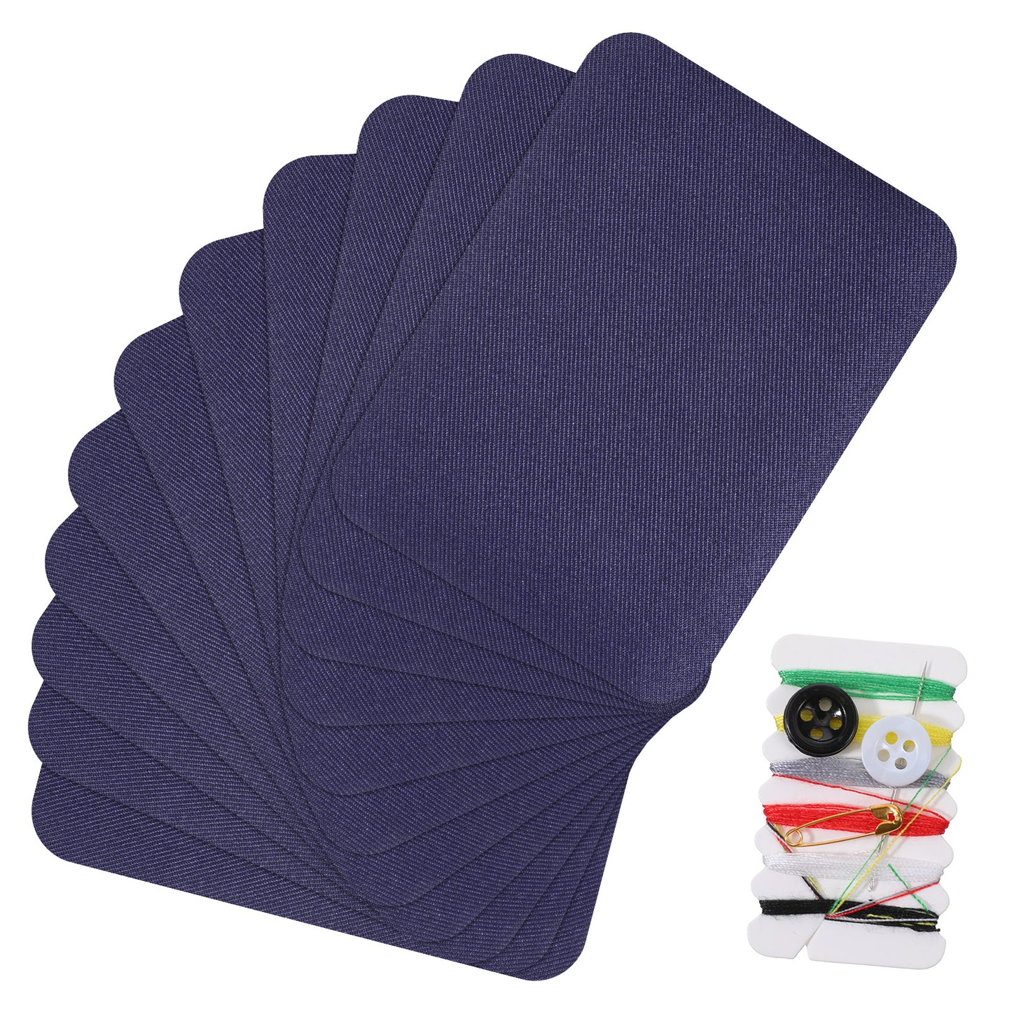 10 Pcs Iron on Patches for Clothes, 5x3.8 Inch Pants Patches for Holes Fabric Repair Patch with Sewing Kit for Clothing Inside & Outside Jeans Mending and Decorating(Navy Blue)