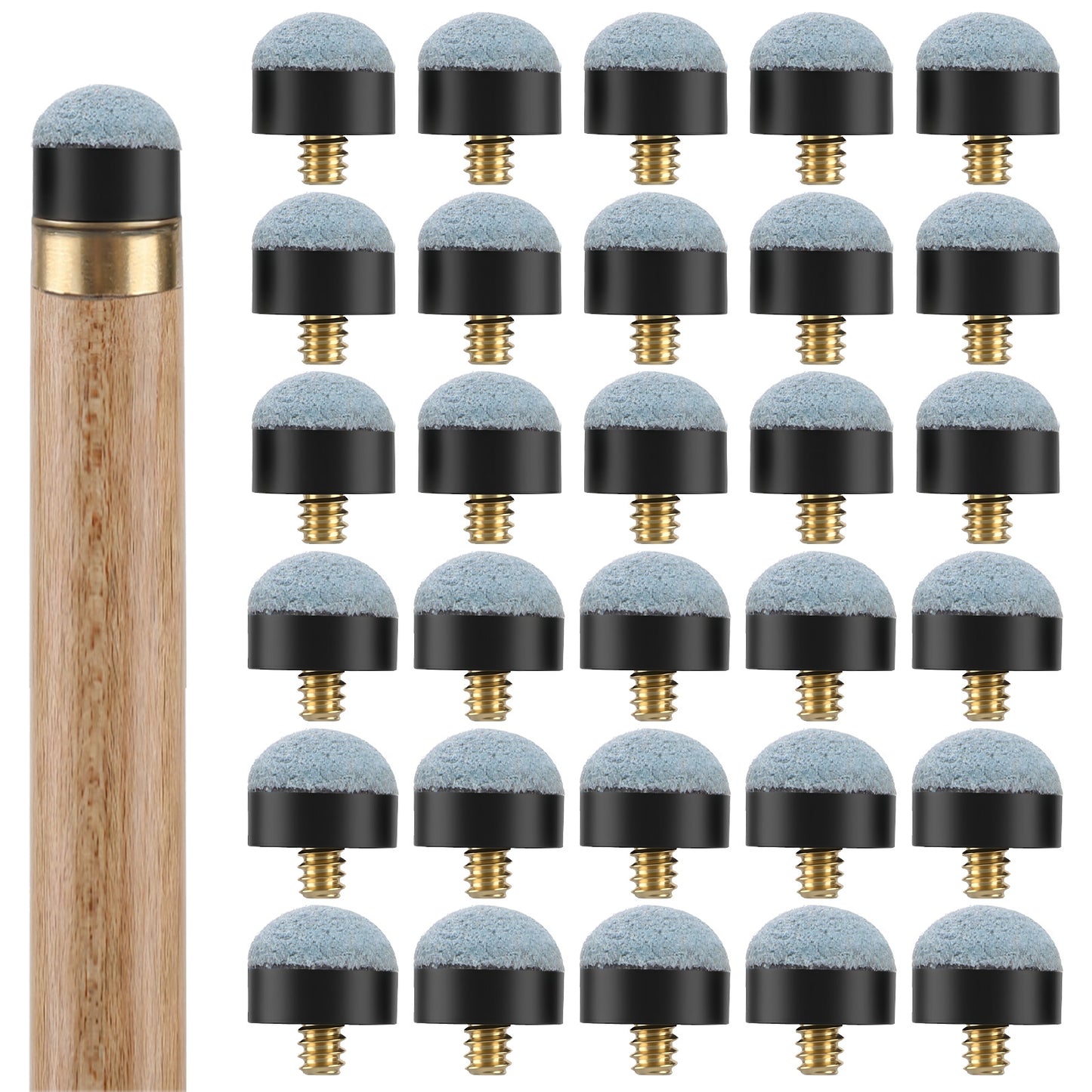 ADLABLD Pool Cue Tips, 30Pcs Screw-On Replacement Tips with Nylon Ferrules, 12mm & 13mm Screw On Pool Stick Tip, Billiard Pools Cues Sticks, Fits Snooker & Billiards Cues(Blue)