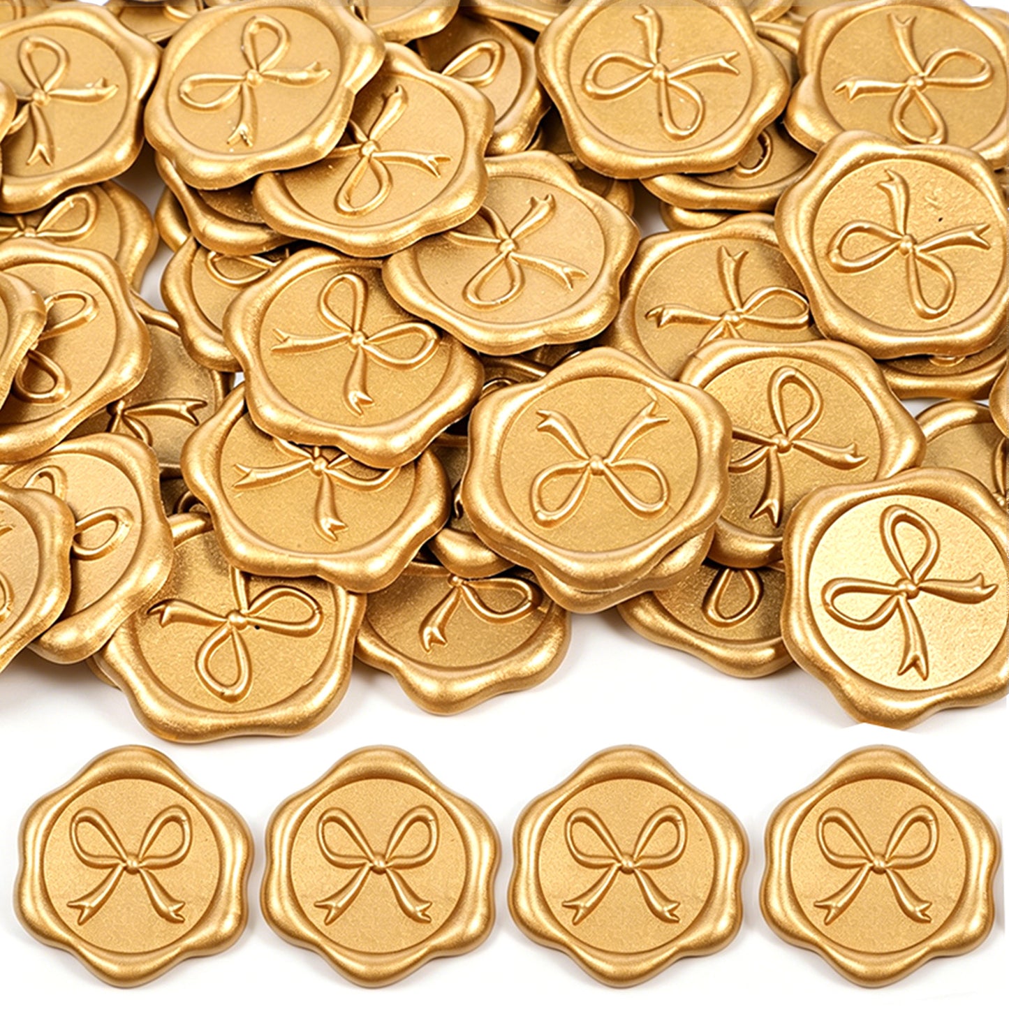 50 Pcs Wax Seal Stickers, Gold Bow Envelope Seal Stickers, Self-Adhesive 3D Stamp Decals for Wedding Invitations, Envelopes, Gift Wrapping, Greeting Cards, and Baby Shower