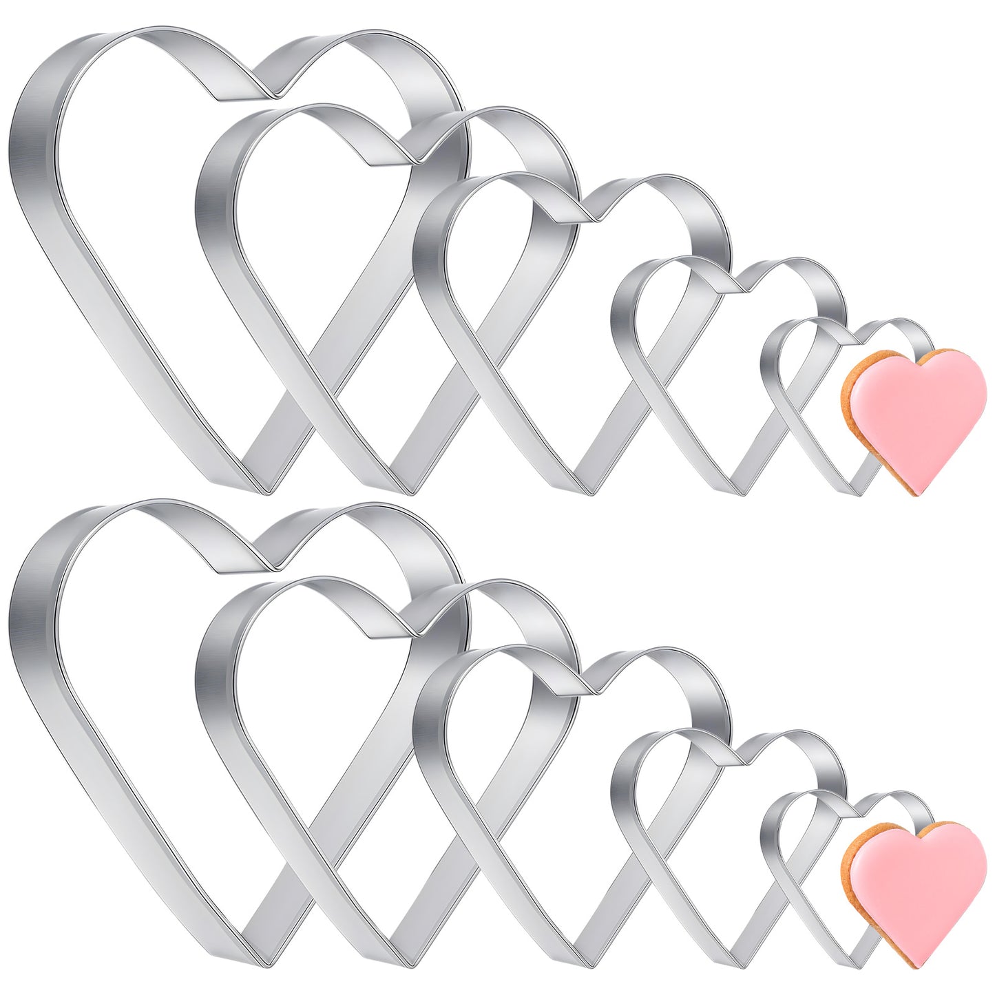10 Pieces Heart Shaped Cookie Cutter Set, Stainless Steel Heart Cookie Cutter Set Fondant Vegetable Biscuit Fruit Pastry Cutters - 3.15/2.68/2.32/1.89/1.54 Inch