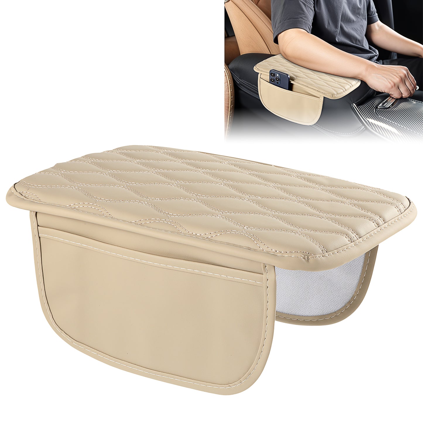 Upgraded Car Center Console Cover,Microfiber Leather Car Armrest Cover(Beige)