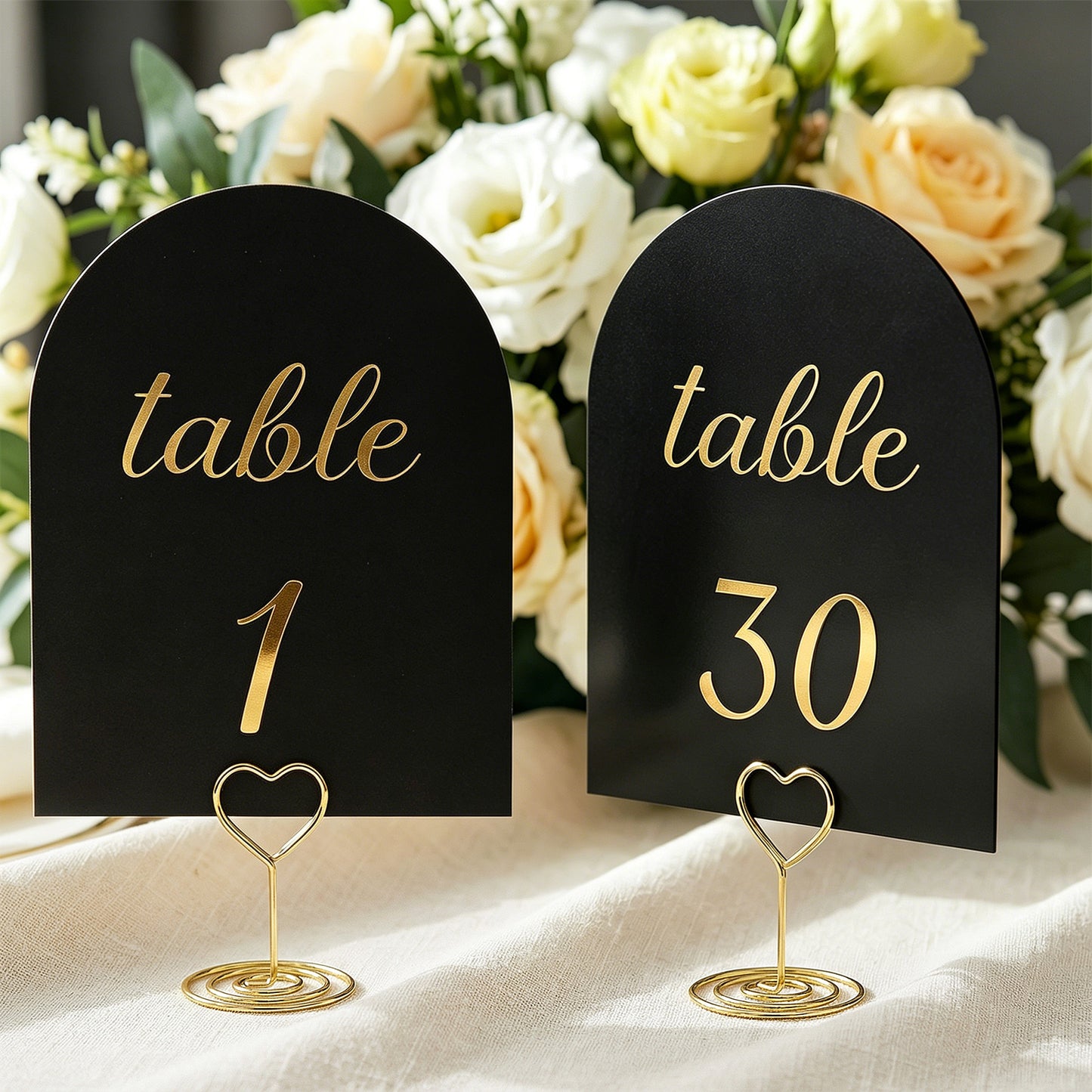 31Pcs Arch Table Numbers 1-30 Plus Head, Double-Sided Wedding Table Numbers, 5.9x3.9 Inch Card Stock Number Signs for Reception Party Seating Signs(Black Gold)