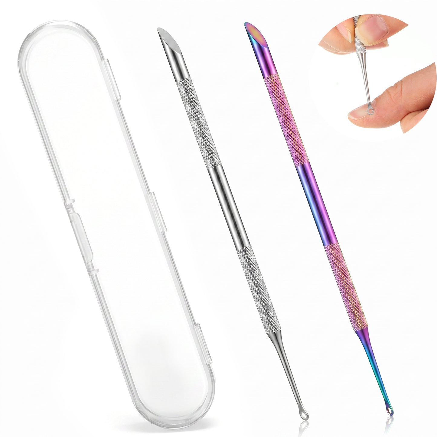 2 Pcs Loop Cuticle Pusher, Dual Ended Cuticle Remover Tool, Pre-Treatment Stainless Steel Cuticles Pushers for Nail Salons Home