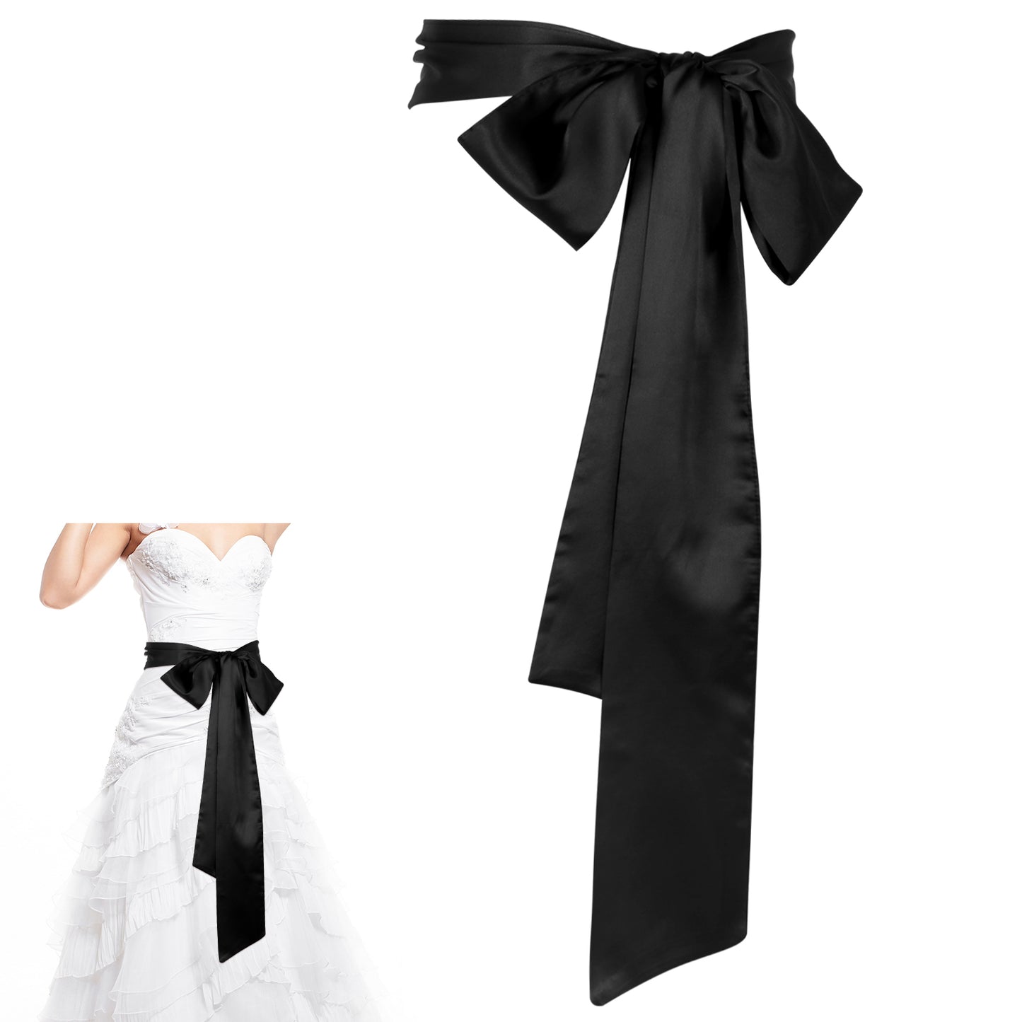 ASTER Wedding Satin Sash Belt Women Dress Sash Bridal Belt Waist Belts for Party Special Occasion 3.74'' Wide(Black)