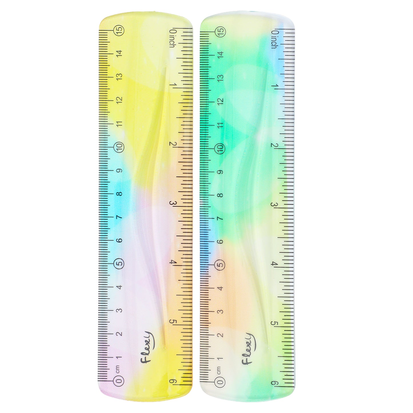 Grevosea 2 Pieces Flexible Ruler, 15cm/6inch Plastic Ruler Shatterproof Straight Edge Ruler Soft Bendable Ruler for School Classroom Office Kids & Adults (Green+Purple)