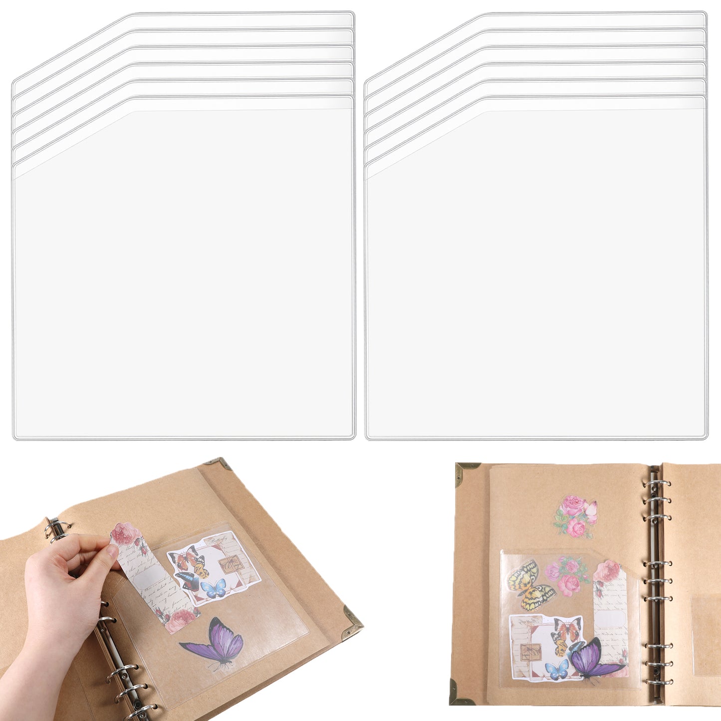 10 Pcs Adhesive Pockets for Planners, 6 x 6 Inch Clear Index Card Pockets, Plastic Label Holders for Storage Bins, Library Cards, Organizing and Protecting, Travel Journal Accessories for Home Office