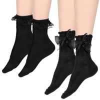 ZEYIYER 2Pairs Lace Ruffle Socks for Women, Cute Black Lace Frilly Crew Socks, Soft Ruffle Sock for Princess, Lolita, Costume, Halloween, Daily (Lace+Bow)
