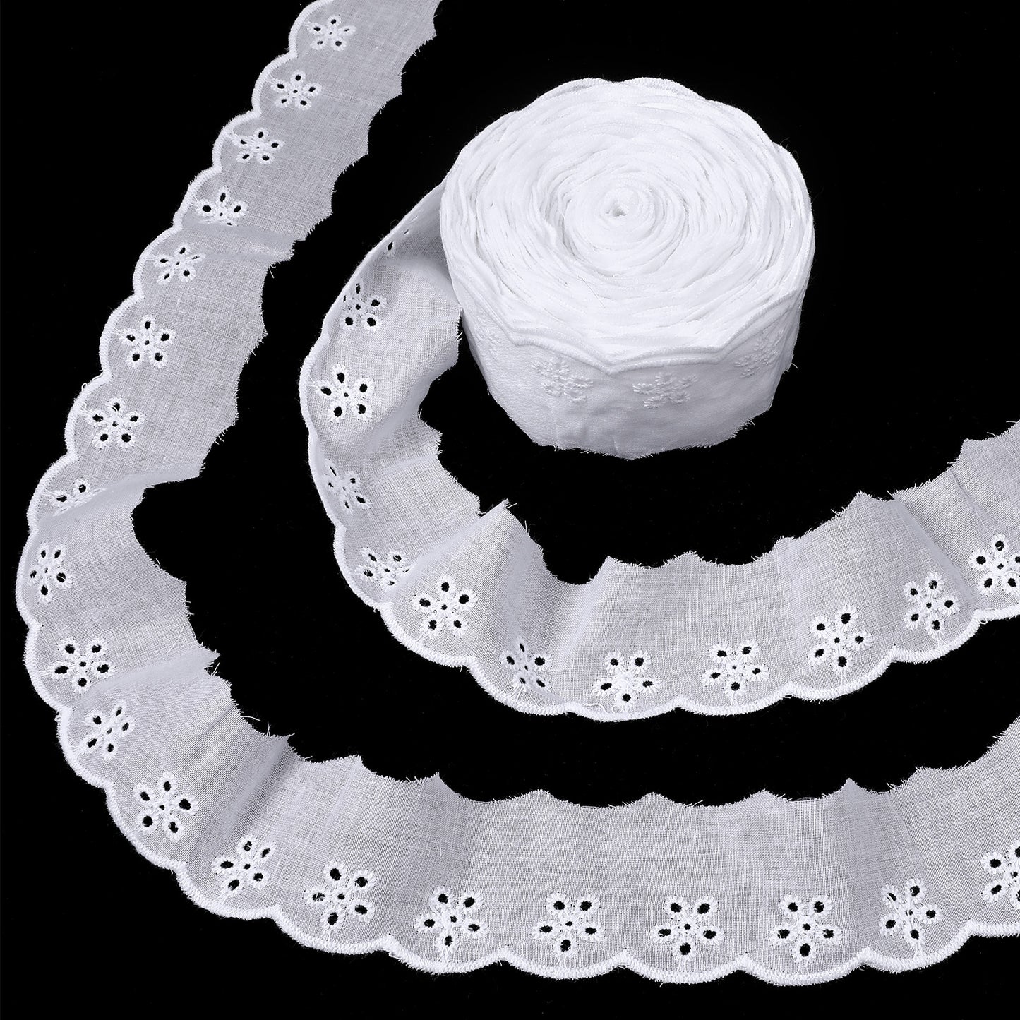 15 Yards Eyelet Lace Trim, White Lace Ribbon with Floral Embroidery, 1.57 Inch Wavy Edge Fabric Trim for Sewing Dresses, Clothes, Bags & DIY Crafts