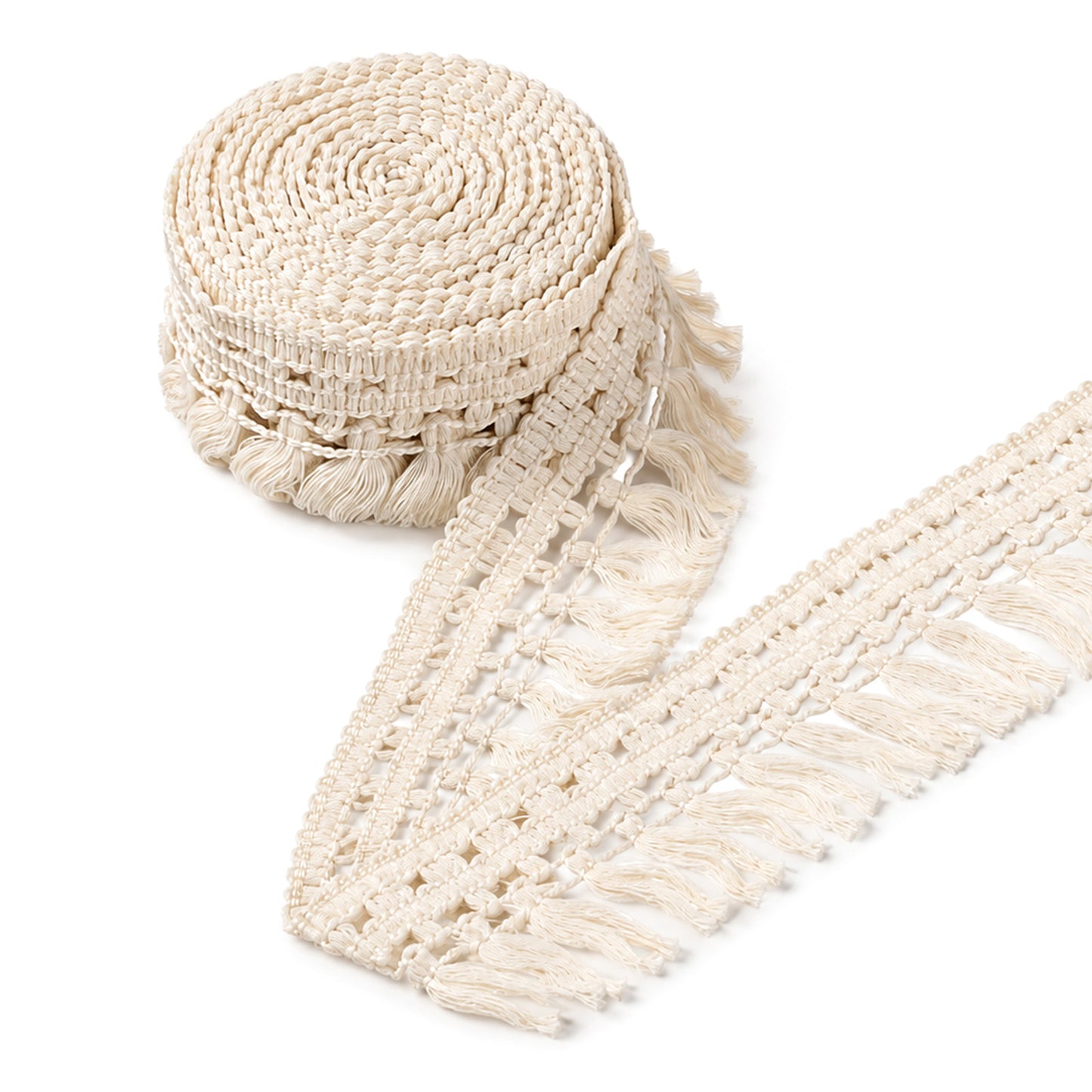 5 Yards Beige Fringe Trim, 2.17” Wide Polyester Gold Tassel for Sewing Curtain Embellishments Lamp Shade, Fabric Lace for DIY Crafts Home Decor Supplies, Boho Fabric Ribbon for Clothes