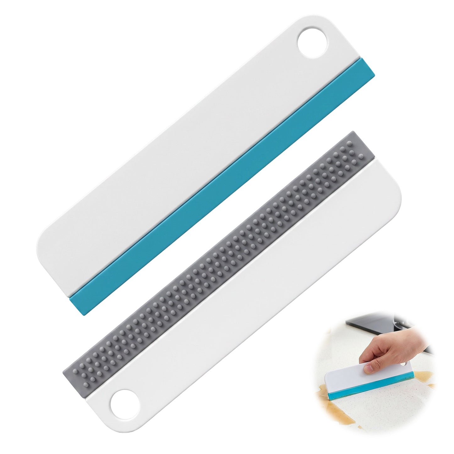 2 Pcs Mini Silicone Squeegee, Portable Small Soft Rubber Scraper for Glass Shower Doors Windows Mirrors Countertops Sink Car Windshield Cleaning, White Grey